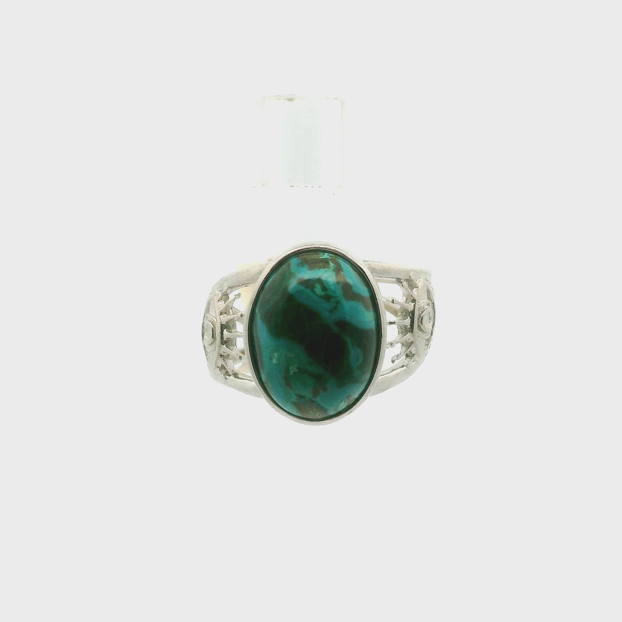 Shattuckite & Chrysocolla Evil Eye Cuff Ring, Adjustable Ring .925 Silver for Goddess Energy, Peaceful Communication and Truth