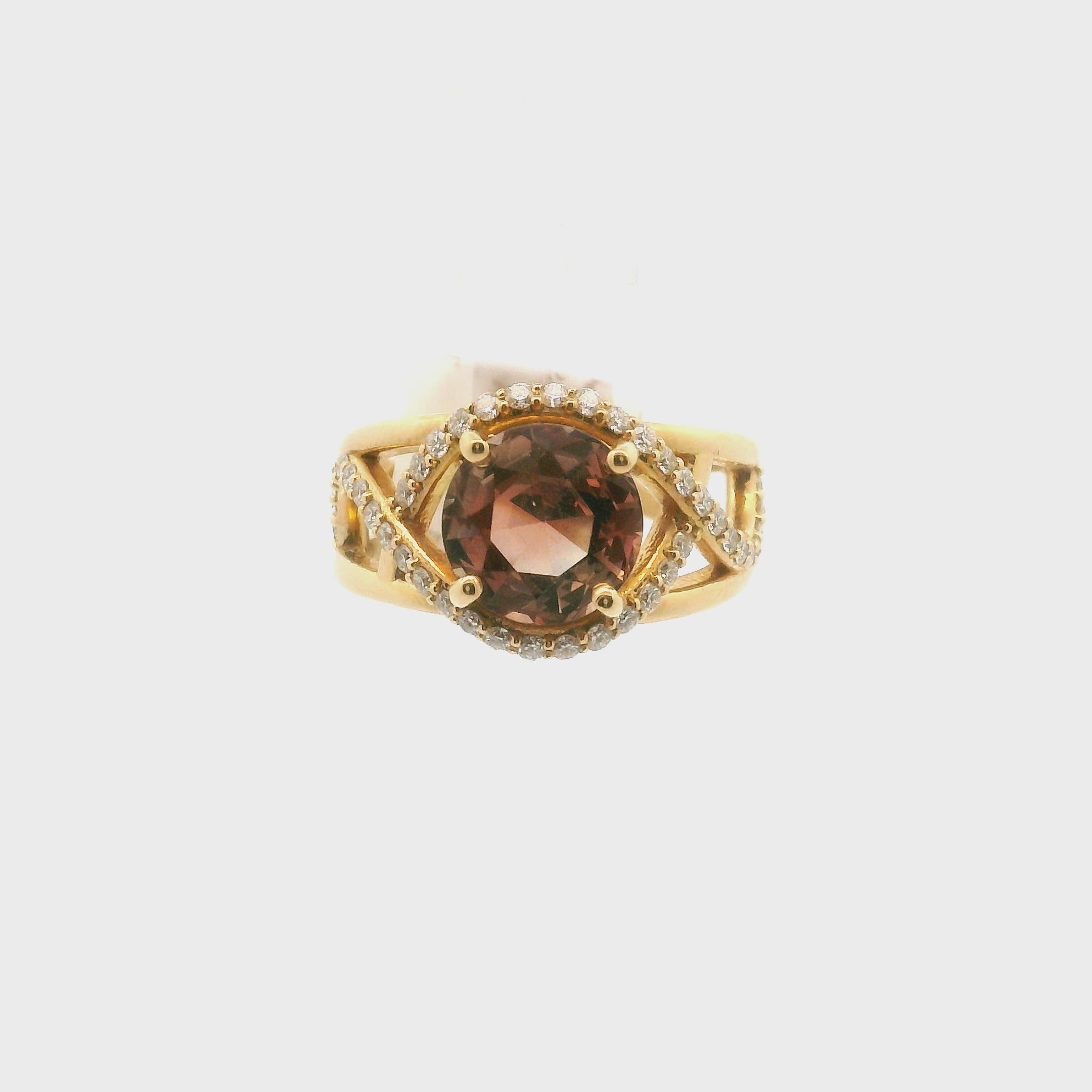 Oregon Sunstone with Diamond Pave Cuff Ring in 18K Gold for Vitality and Courage