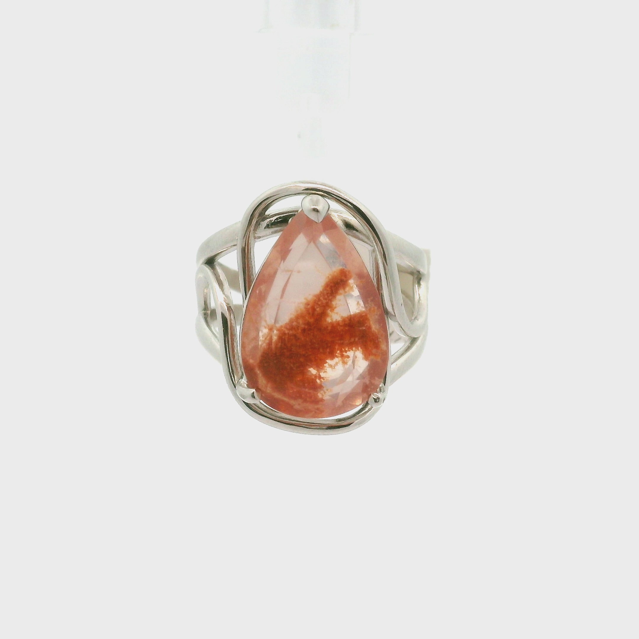 Rose Quartz Lodolite Adjustable Cuff Ring .925 Silver for Compassion, Emotional Release and Healing
