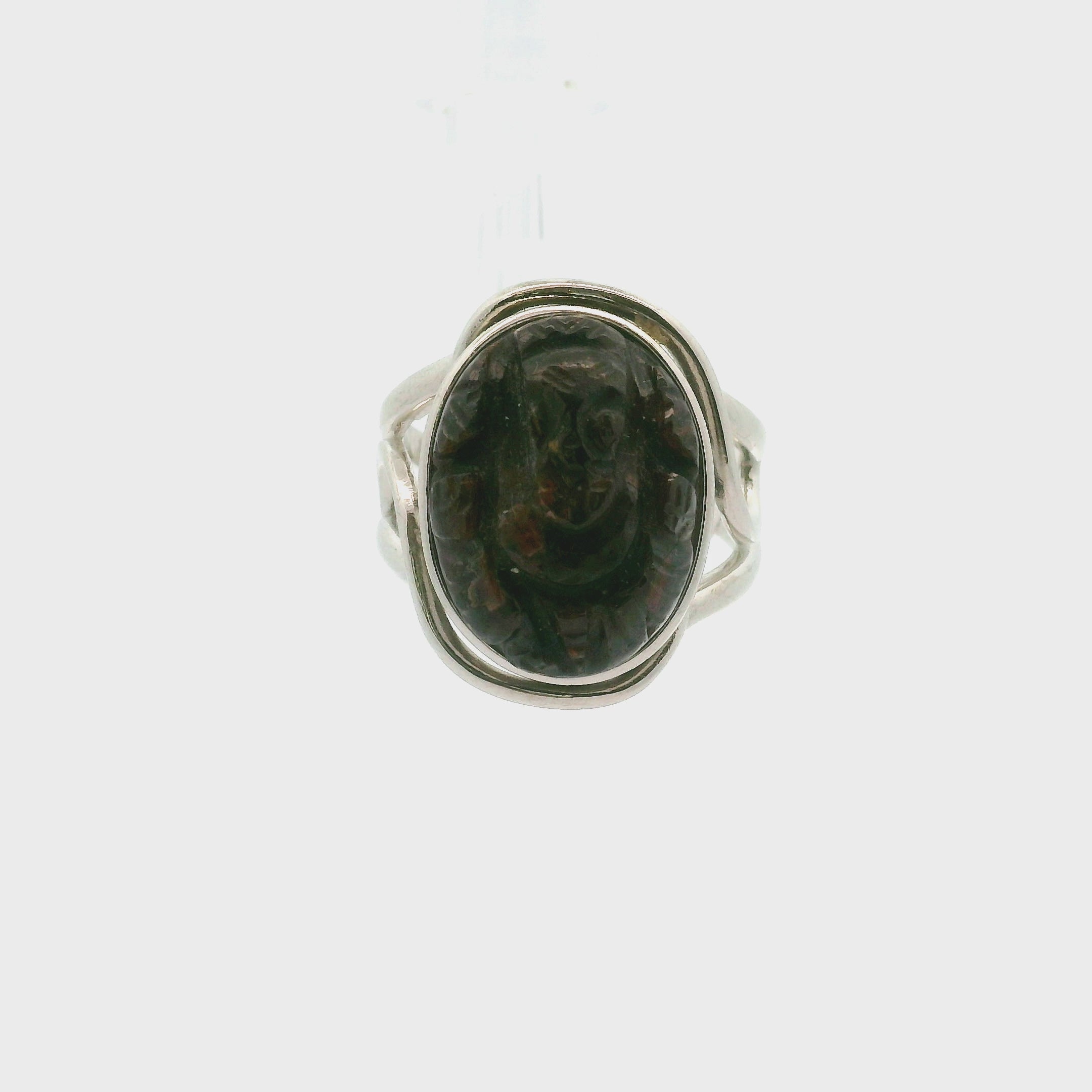 Garnet Ganesha Cuff Ring .925 Silver for Health and Strength