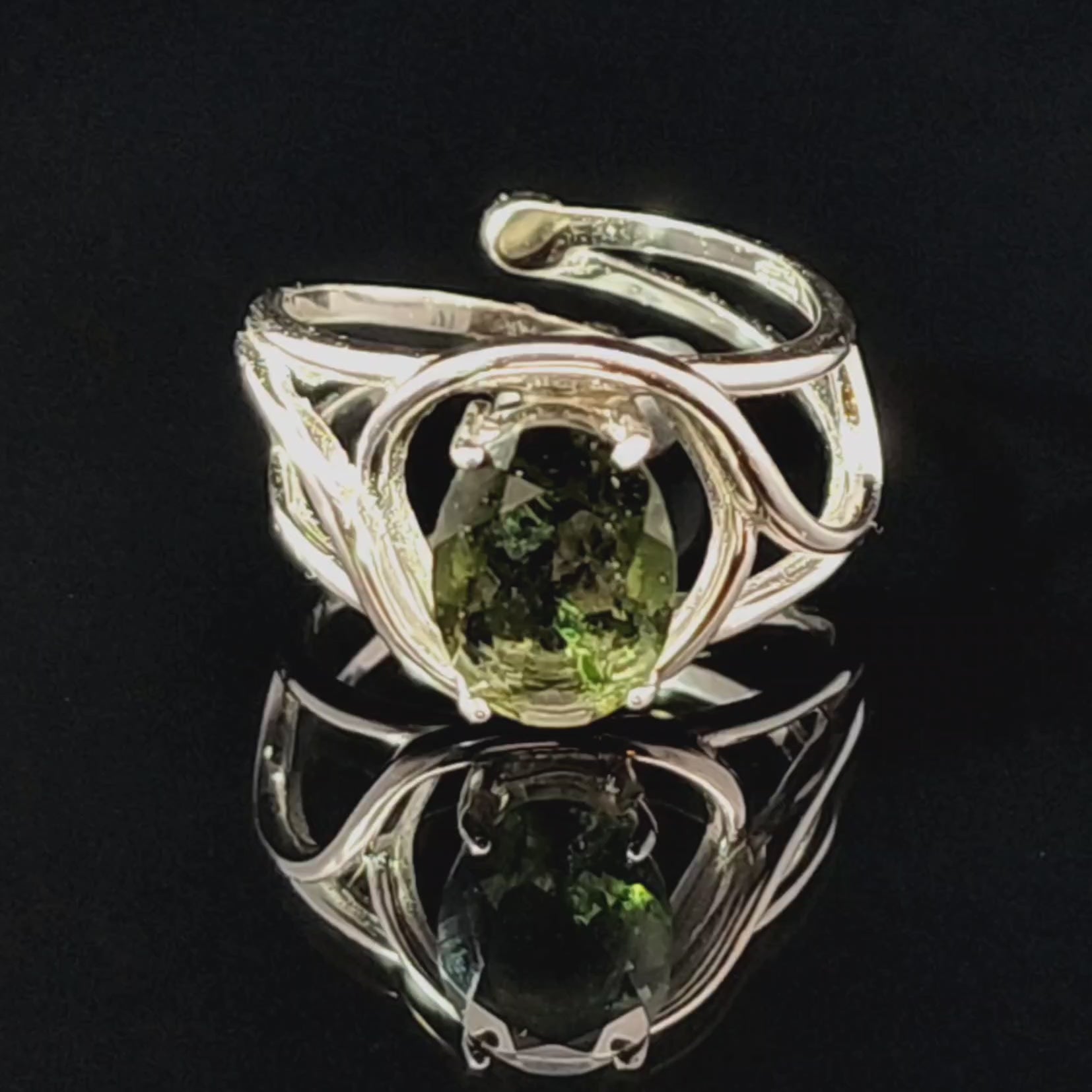Moldavite Finger Cuff Adjustable Ring .925 Silver for Creating your Dream Life