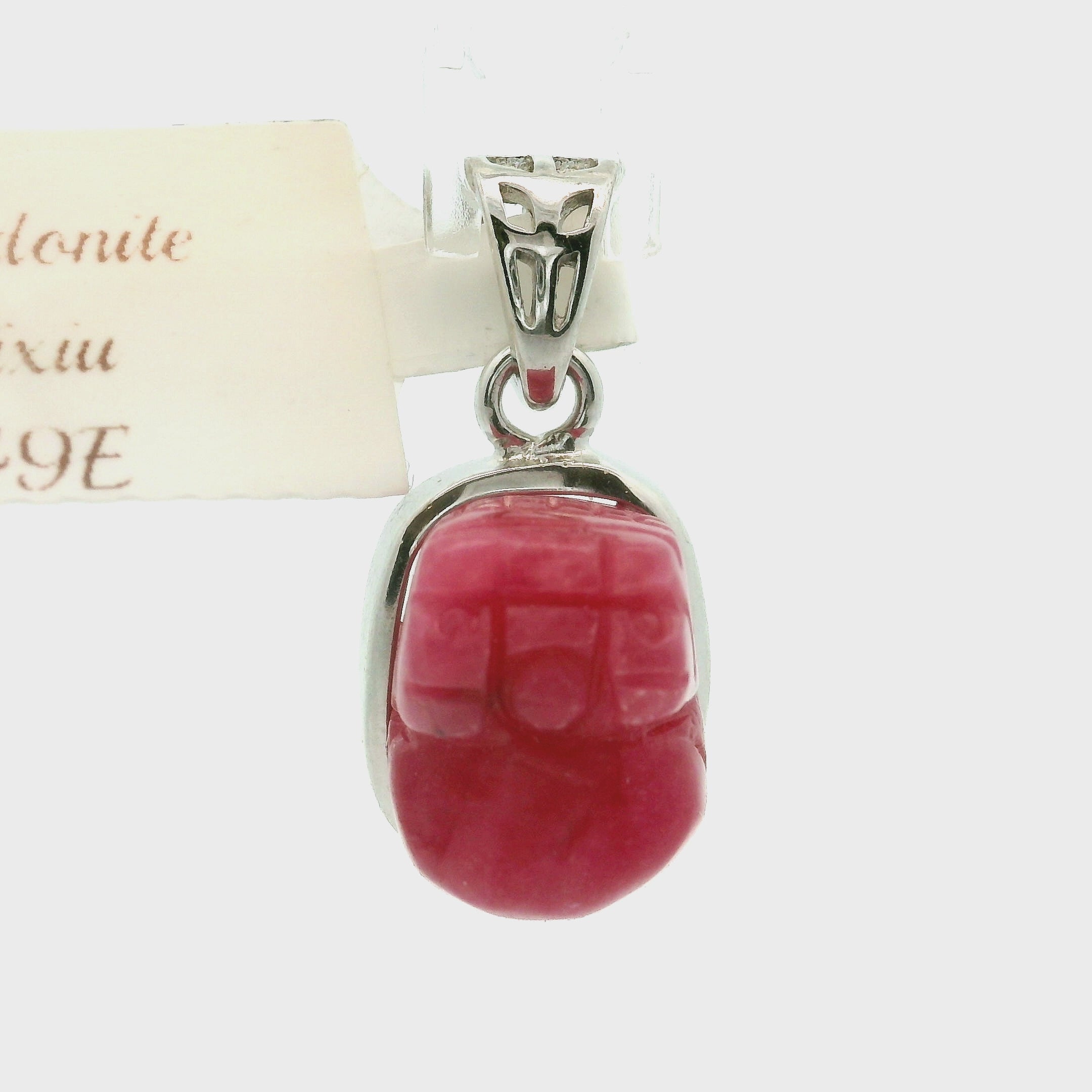 Rhodonite Pixiu Pendant .925 Silver for Protection and Love