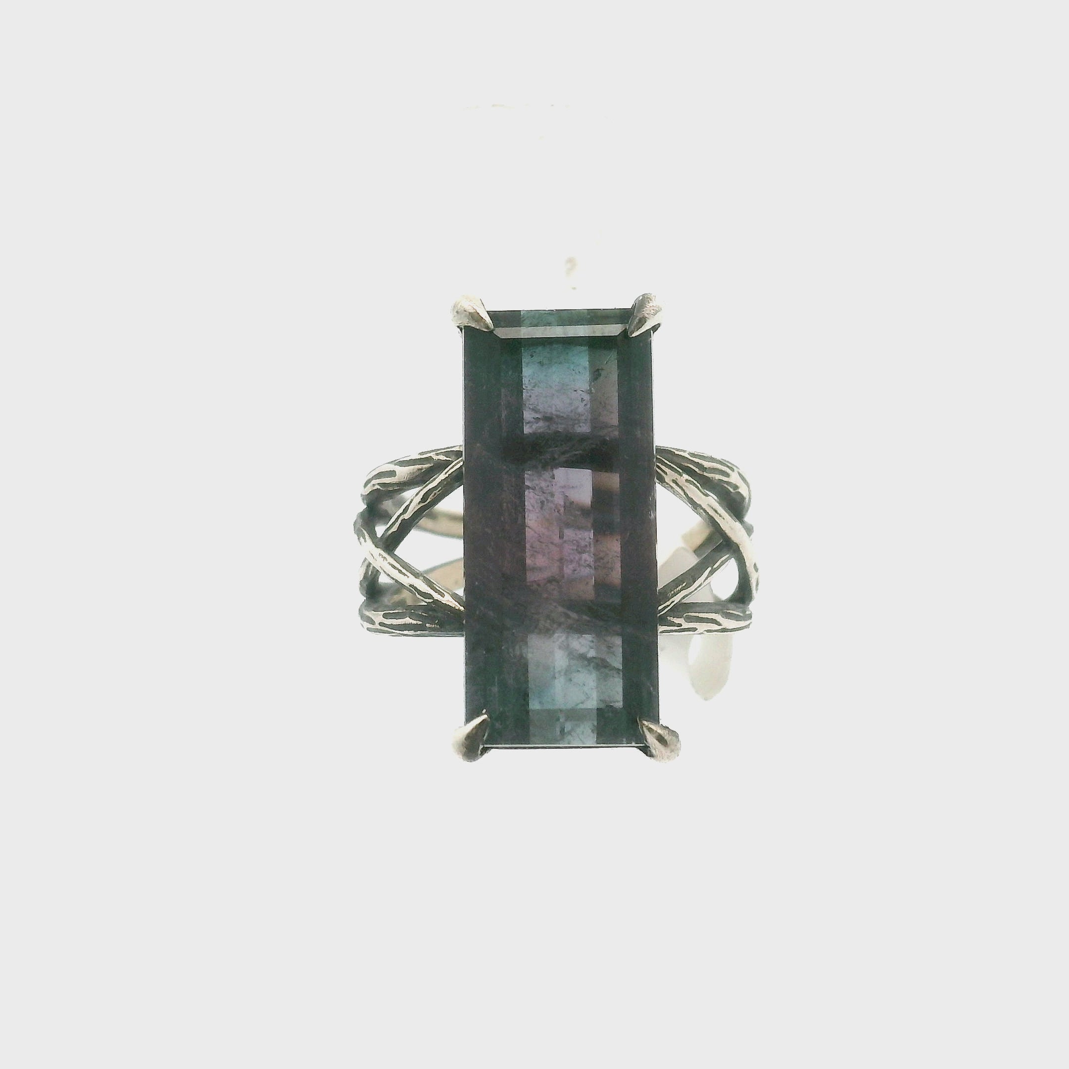 Nightshade Tourmaline Bad Witch Cuff Ring .925 Silver for Spiritual Growth and Renewal