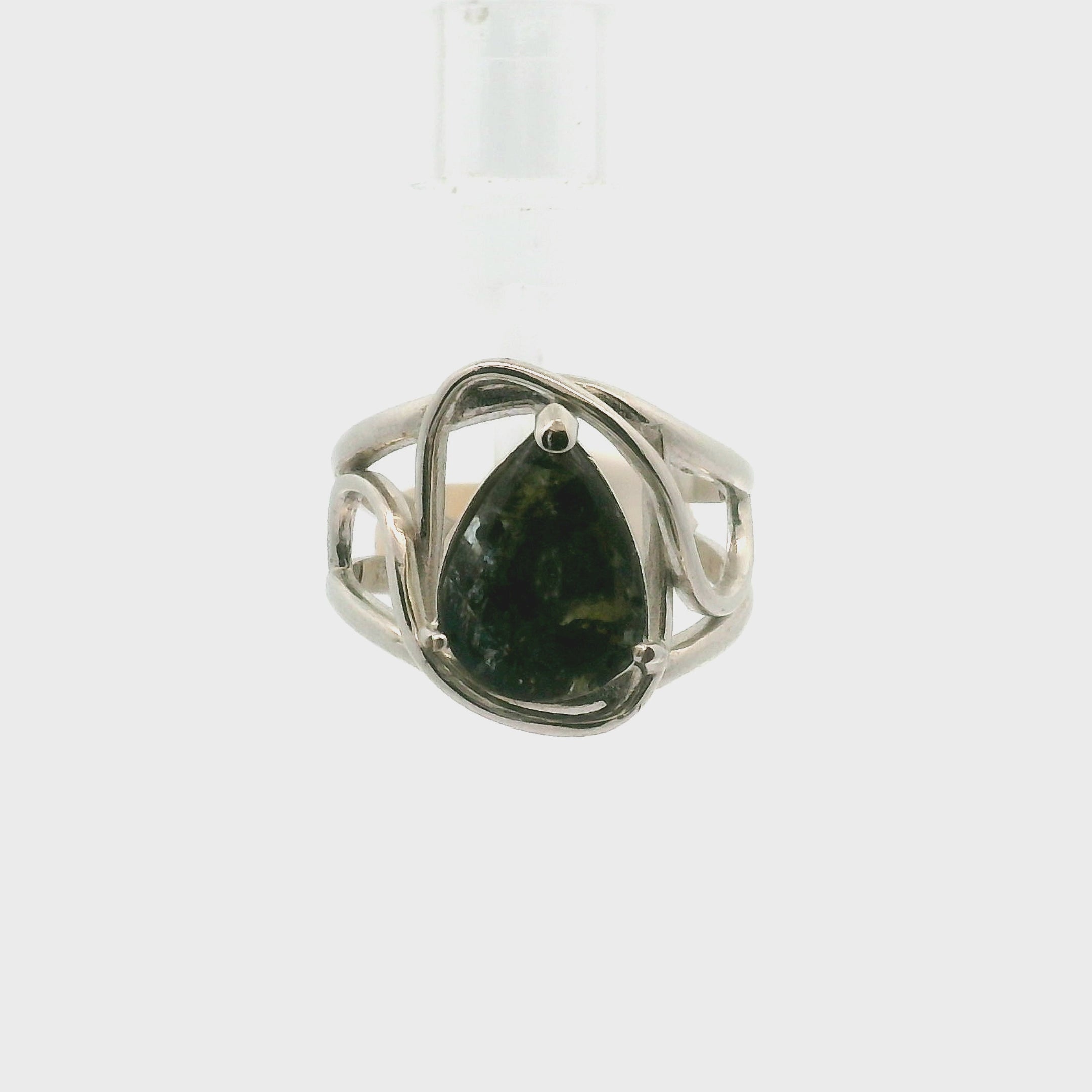 Dendritic Aquamarine with Lemonite Cuff Ring .925 Silver for Enhancing Courage and Intuition