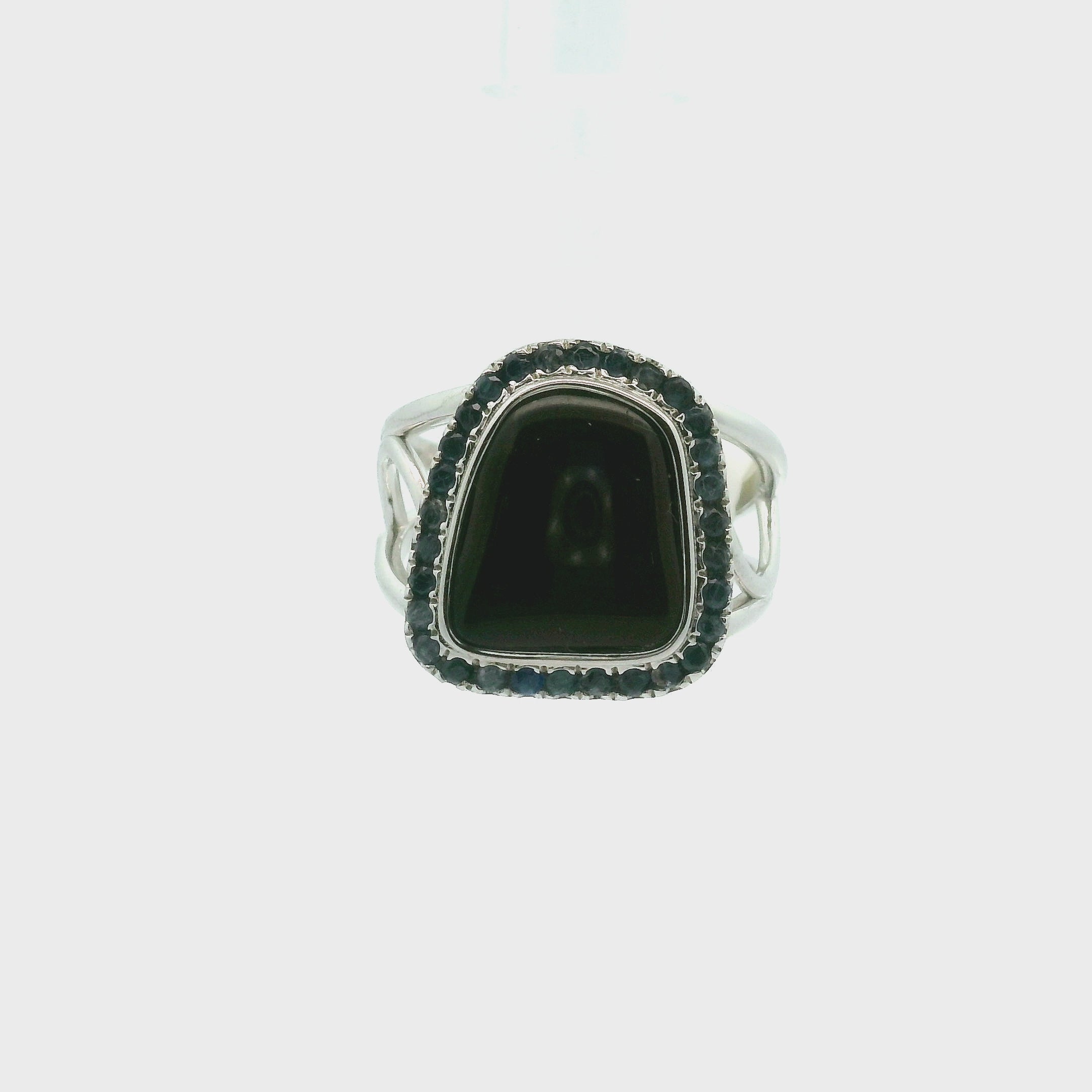 Ammolite with Kyanite Pavé Adjustable Cuff Ring .925 Silver for Transformation and Boosting your Life Force Energy