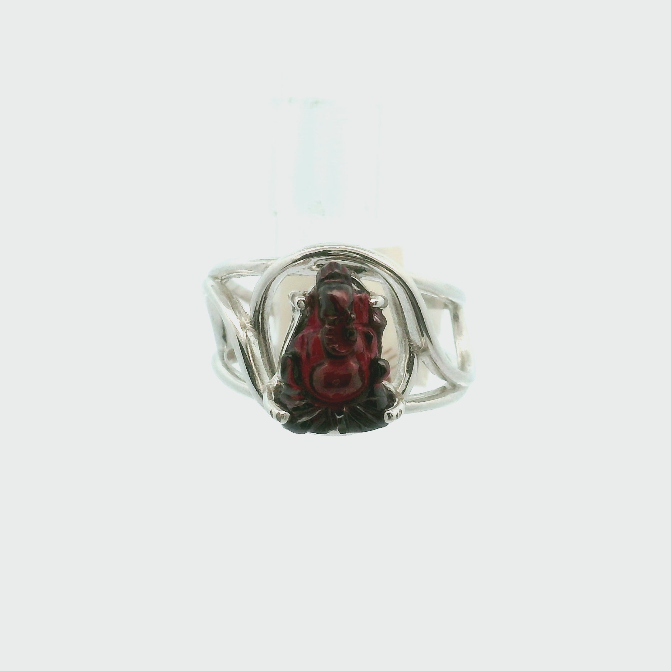 Garnet Ganesha Cuff Ring .925 Silver for Health and Strength