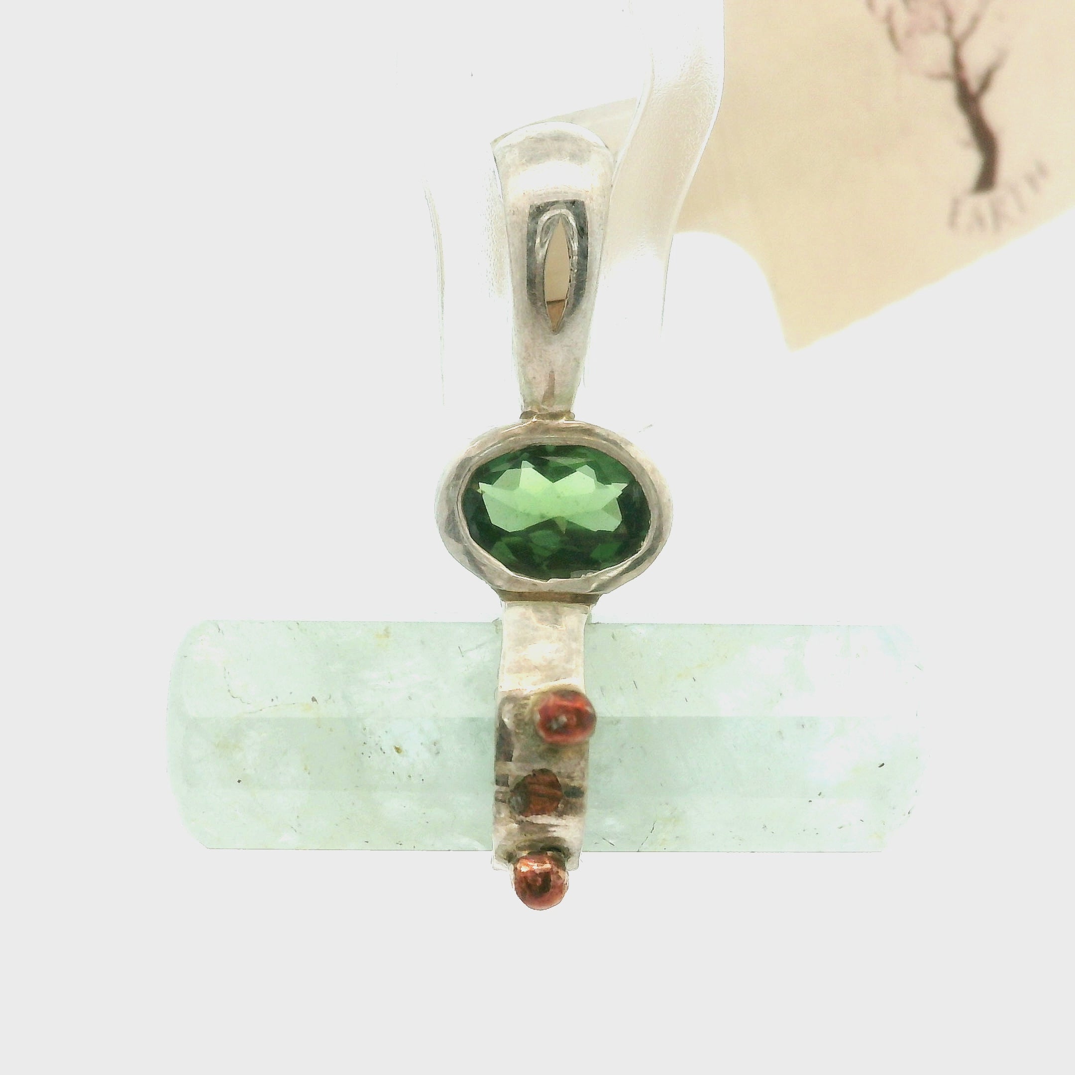 Aquamarine with Green Tourmaline Pendant .925 Silver for Peace, Calm and Strength