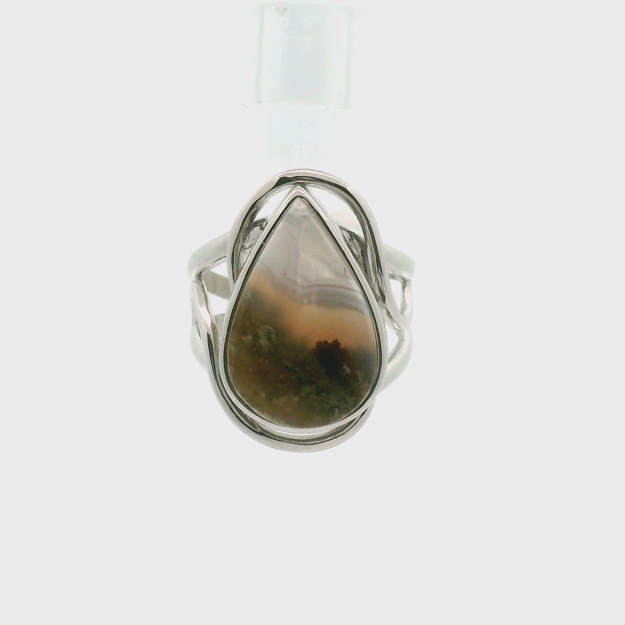 Lace Moss Agate Cuff Ring .925 Silver for Healing and Grounding
