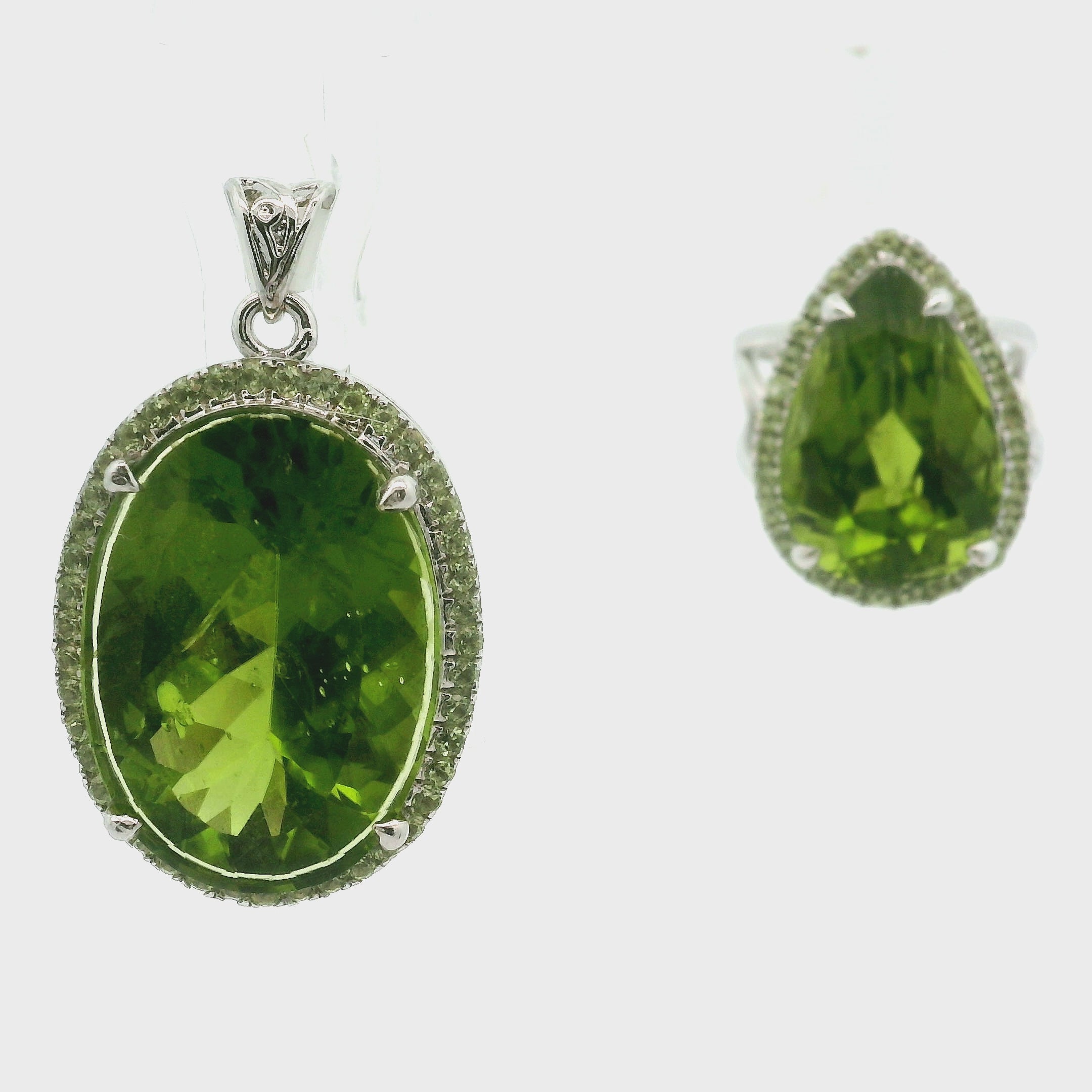 Peridot Pavé Cuff Ring and Pendant .925 Silver for Luck and Prosperity