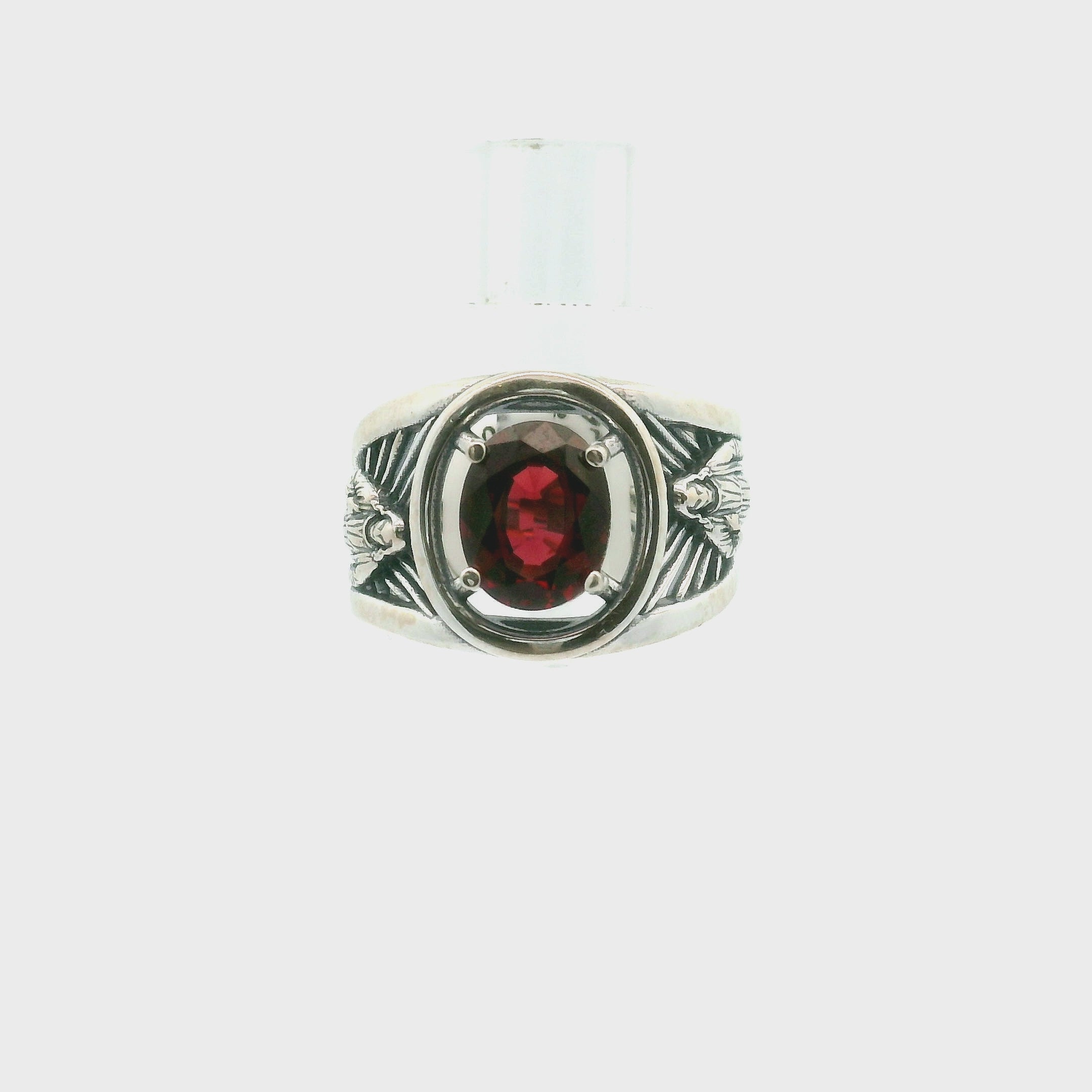Garnet Jesus Cuff Ring .925 Silver for Success, Peace and Protection
