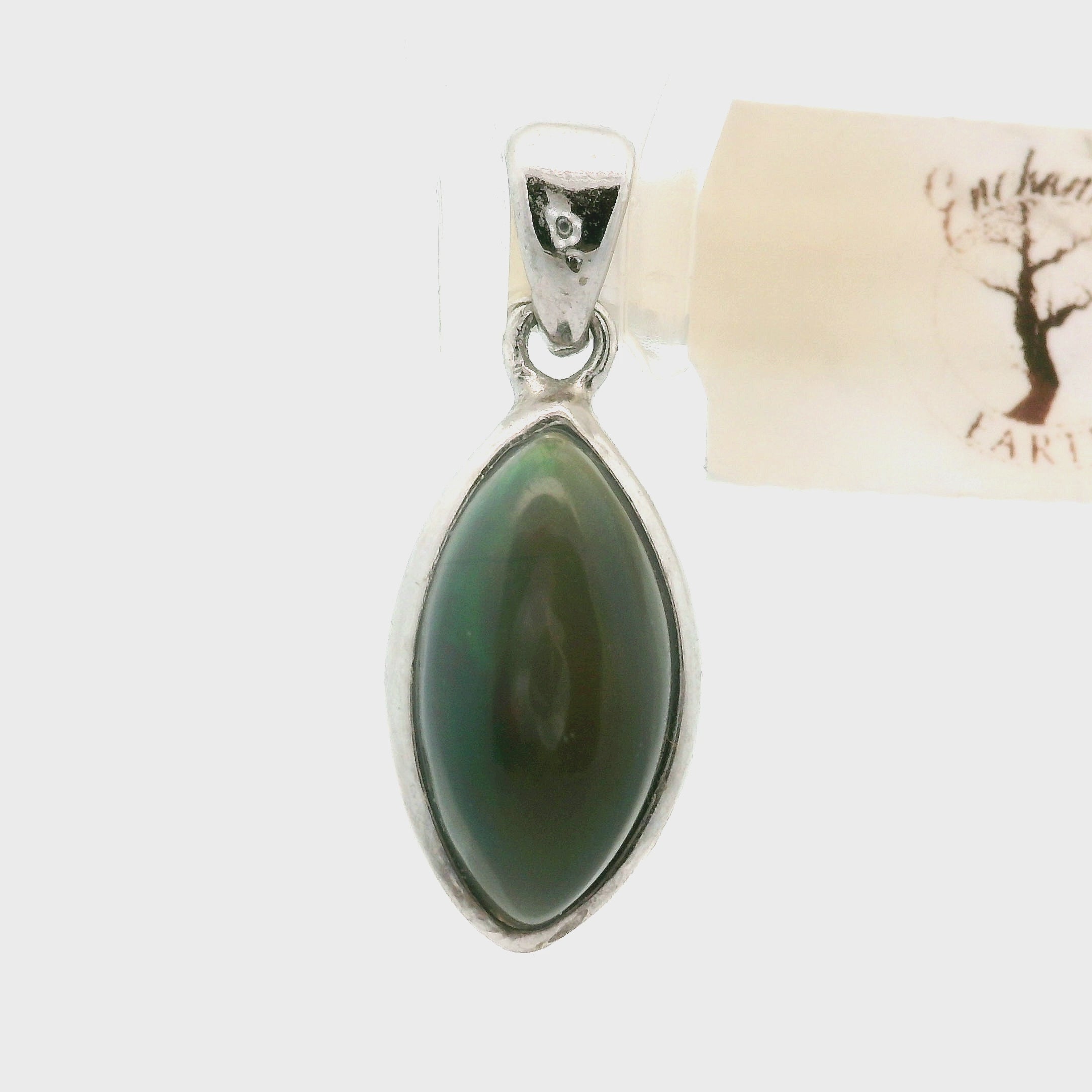 Black Opal Marquis Pendant .925 Silver for Psychic Abilities, Breakthroughs and Grounding