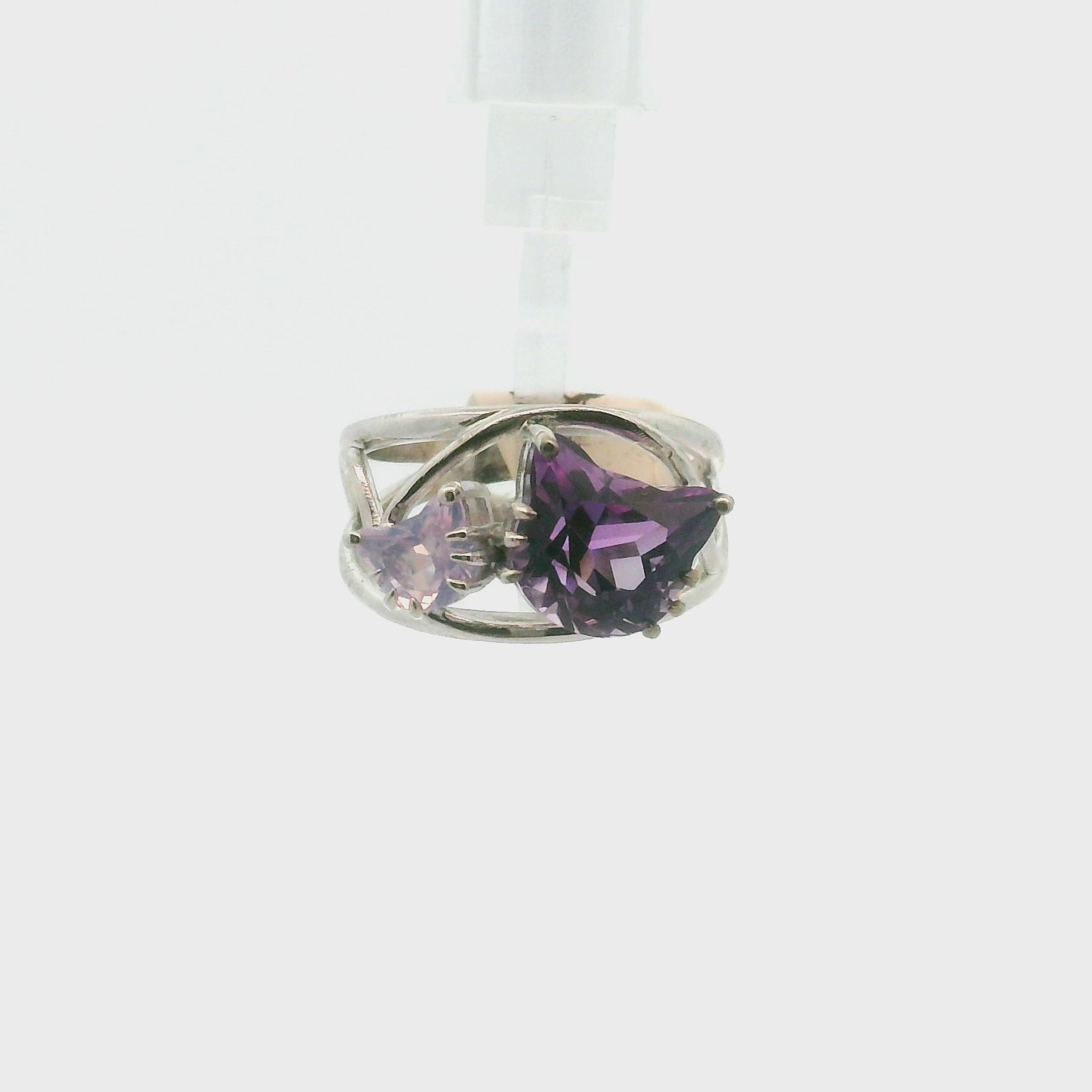 Double Cat Faceted Cuff Ring .925 Silver