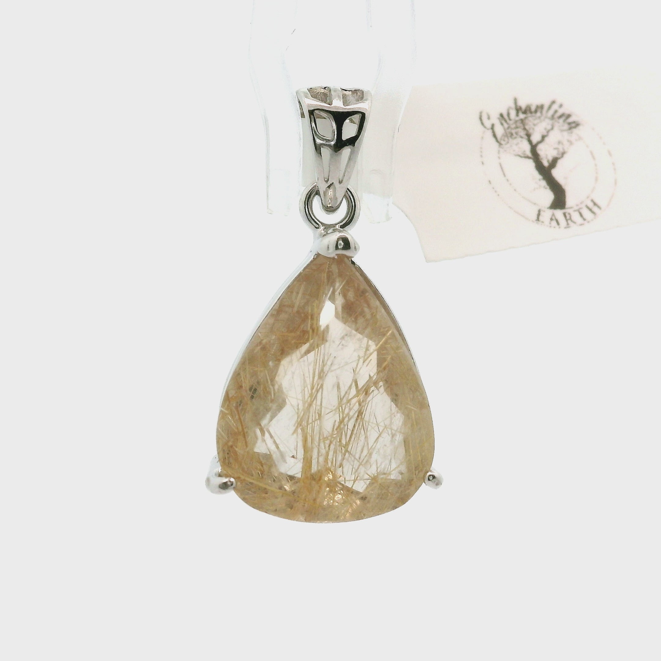 Gold Rutile Pendant .925 Silver for Insight, Meditation & Shamanic Journey