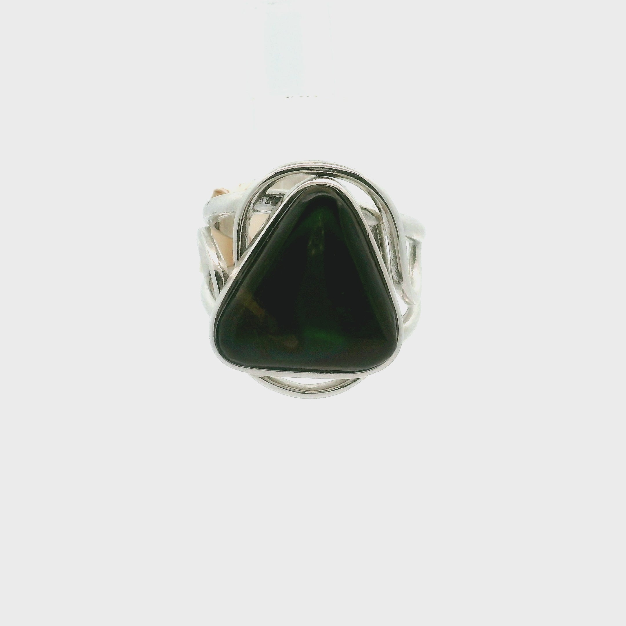 Ammolite Triangle Finger Cuff Adjustable Ring .925 Silver for Transformation and Boosting your Life Force Energy