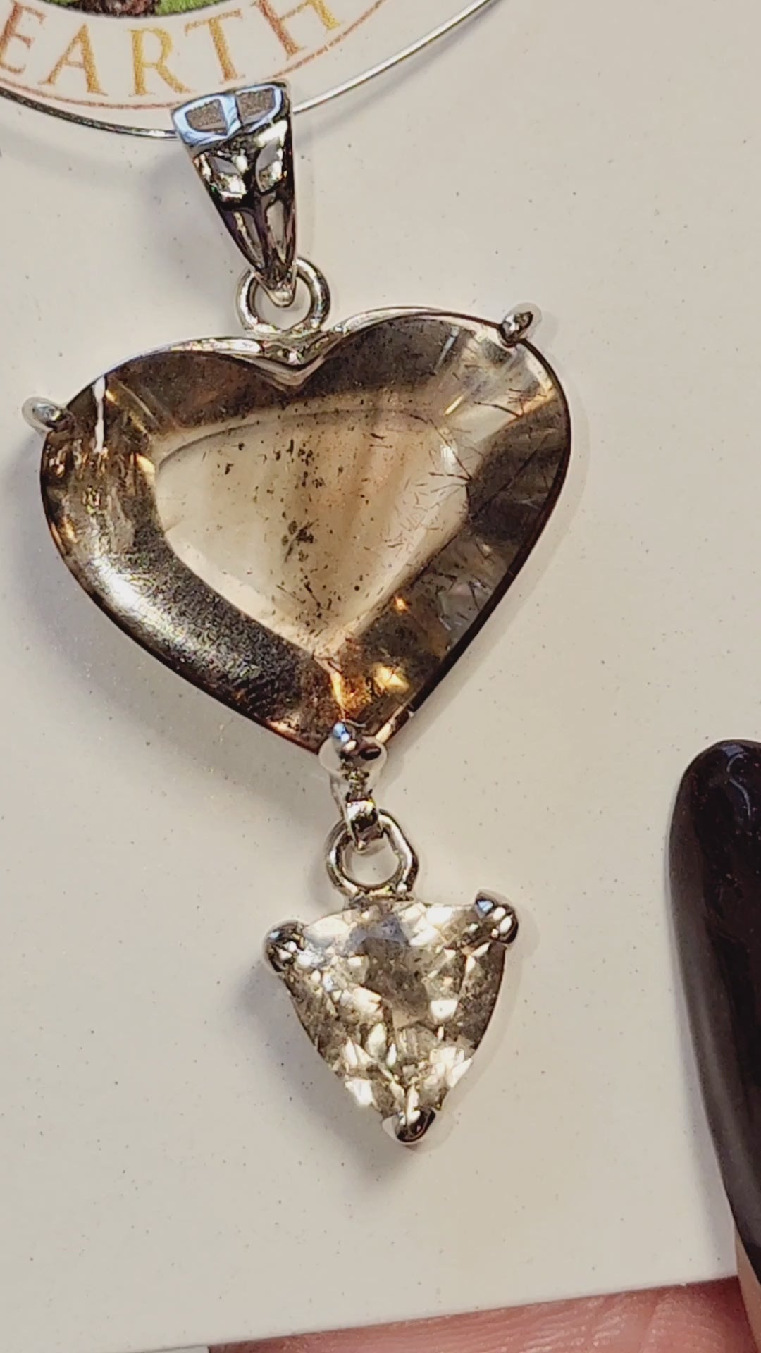 Pink Fire Covellite in Quartz Heart Double Pendant .925 Silver for Spiritual Evolution and Energy Flow