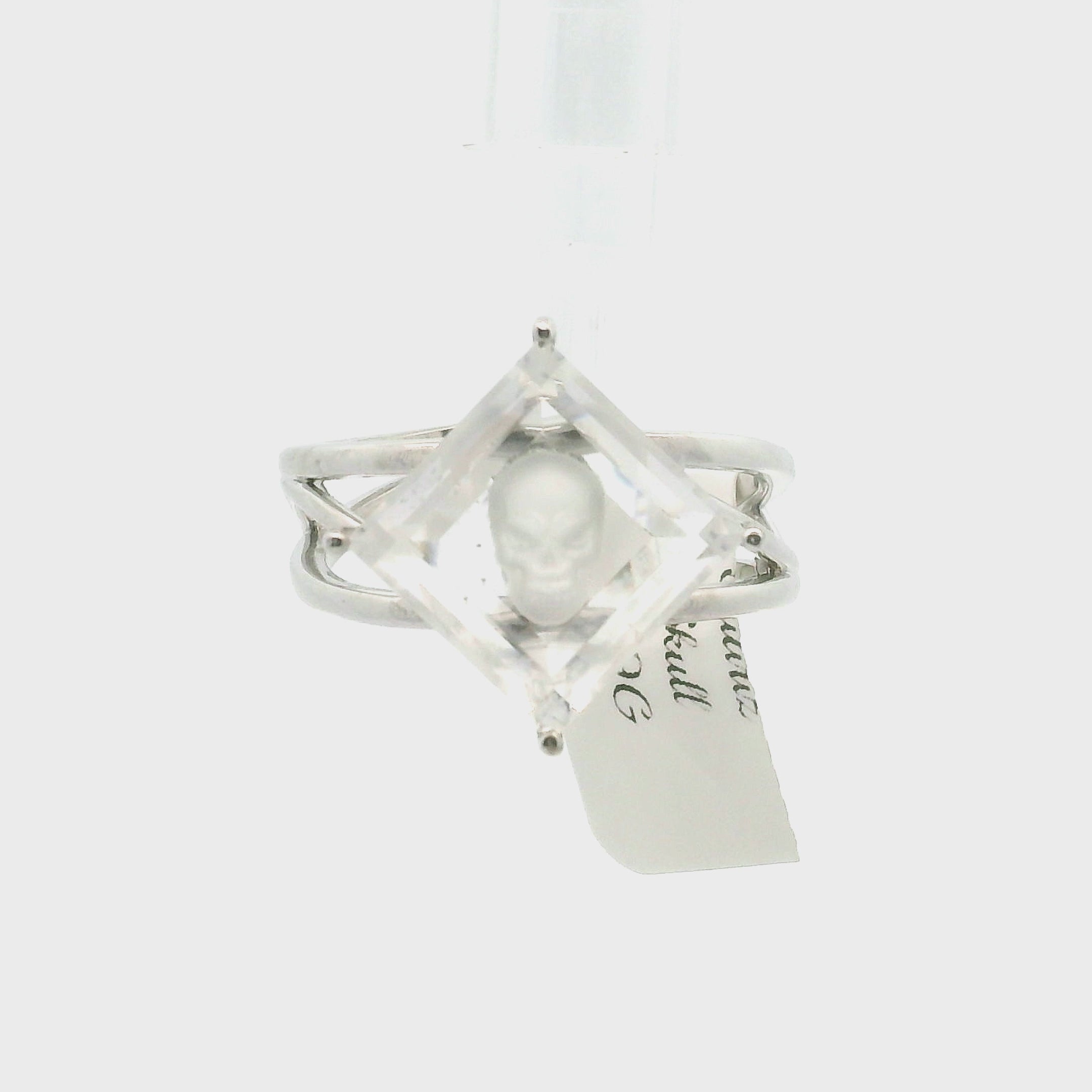 Skull Diamond Cuff Ring .925 Silver for Spiritual Protection