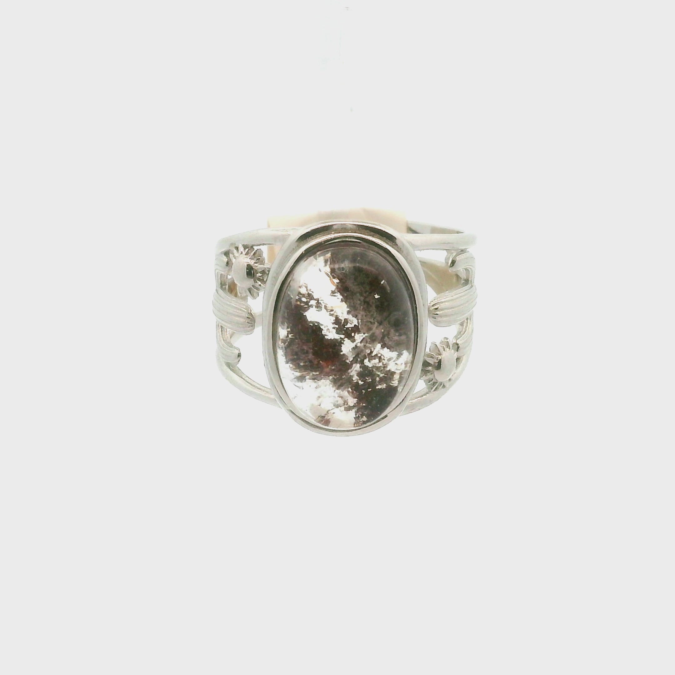 Garden Quartz Saguaro Adjustable Cuff Ring .925 Sterling Silver for Insight, Meditation & Shamanic Journey