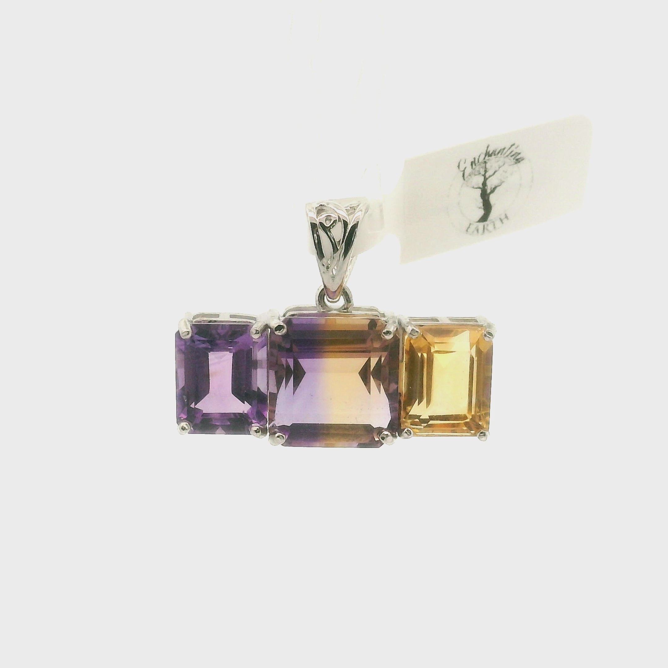 Ametrine Triple Crown Pendant .925 Silver for Empowerment & Harmony