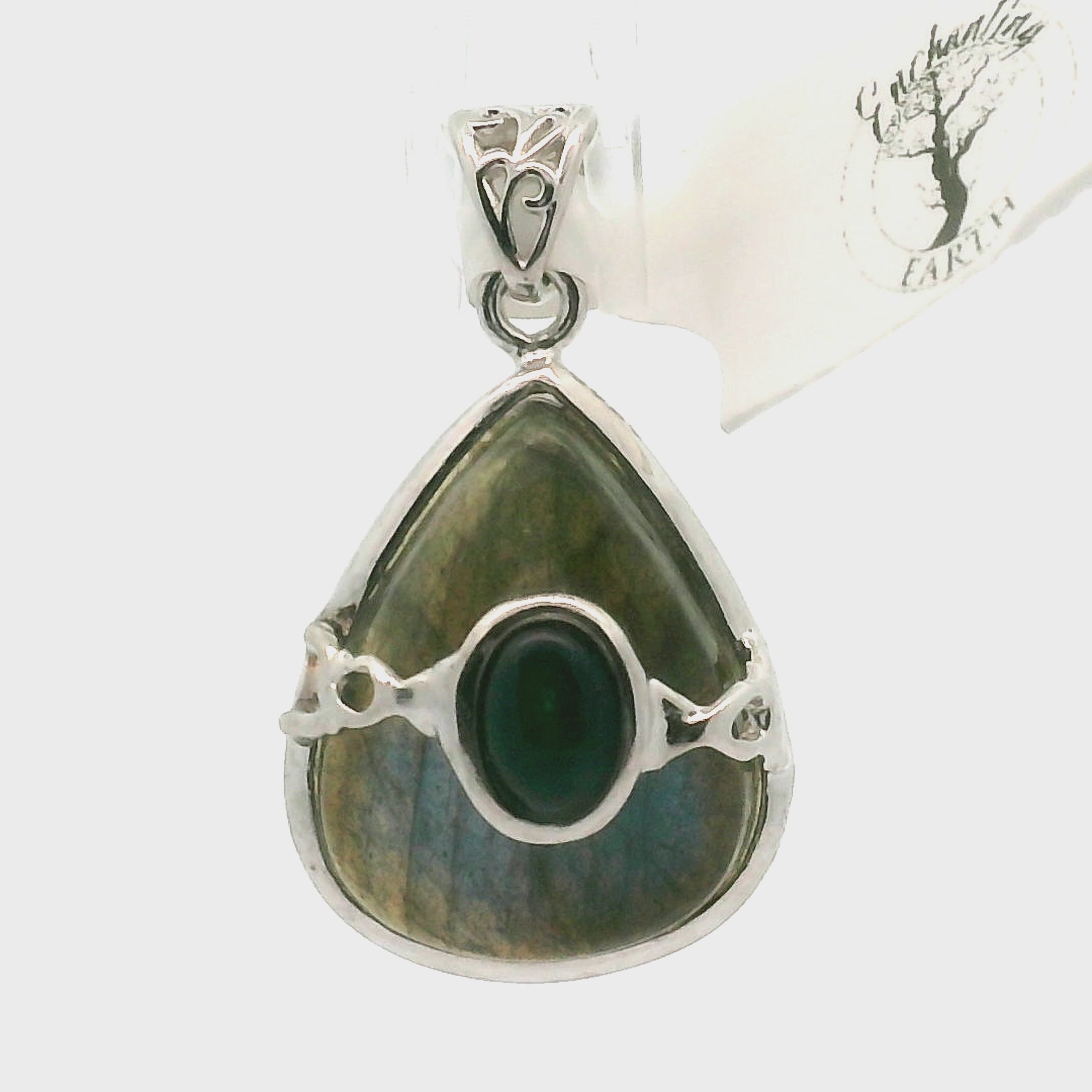 Labradorite with Black Opal Pendant .925 Silver for Meditation and Spiritual Insight