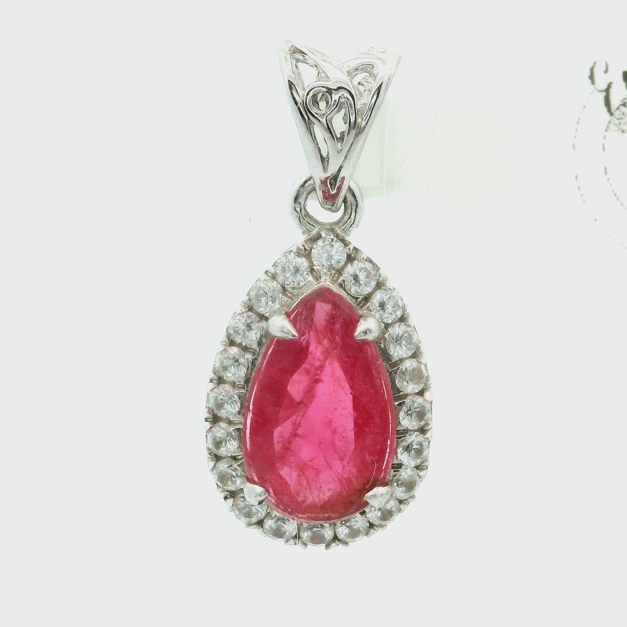 Rhodonite with Clear Zircon Pavé Pendant .925 Silver for Harmonizing Relationships and Promoting Love