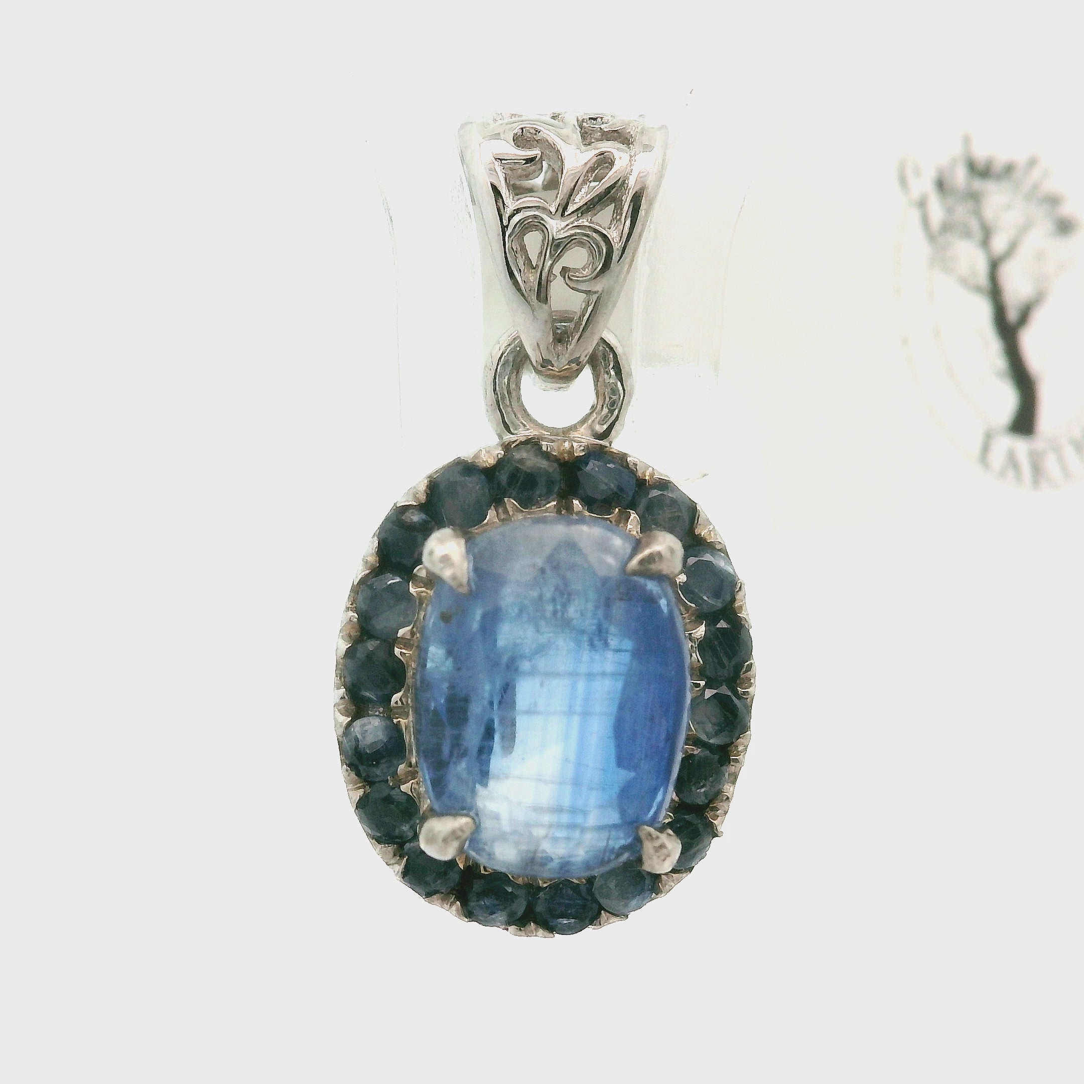 Blue Kyanite Pavé Pendant .925 Silver for Healing Work, High Intuition and Releasing Addiction