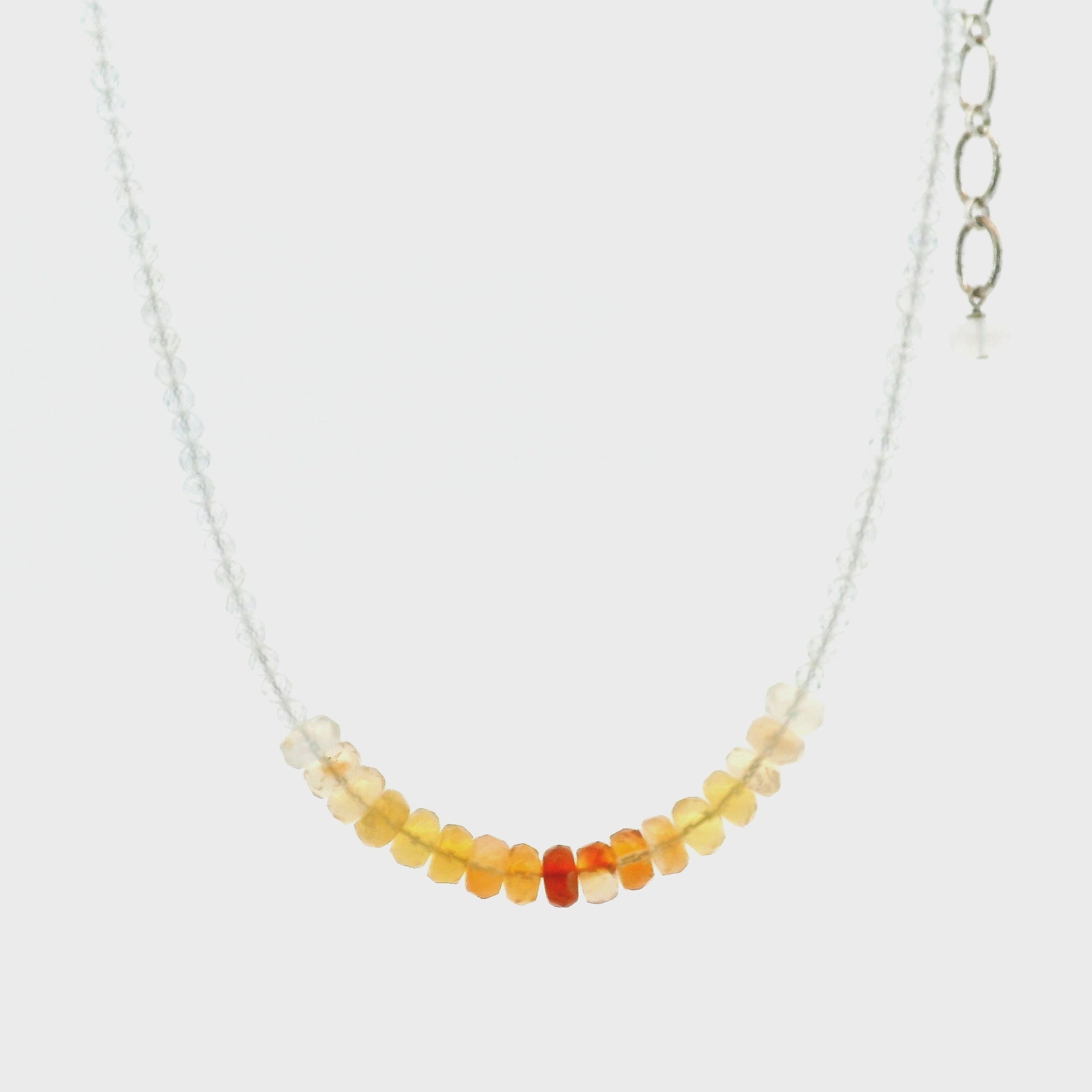 Fire Opal & White Topaz Micro Faceted Necklace 925 Silver for Passion and Intimacy