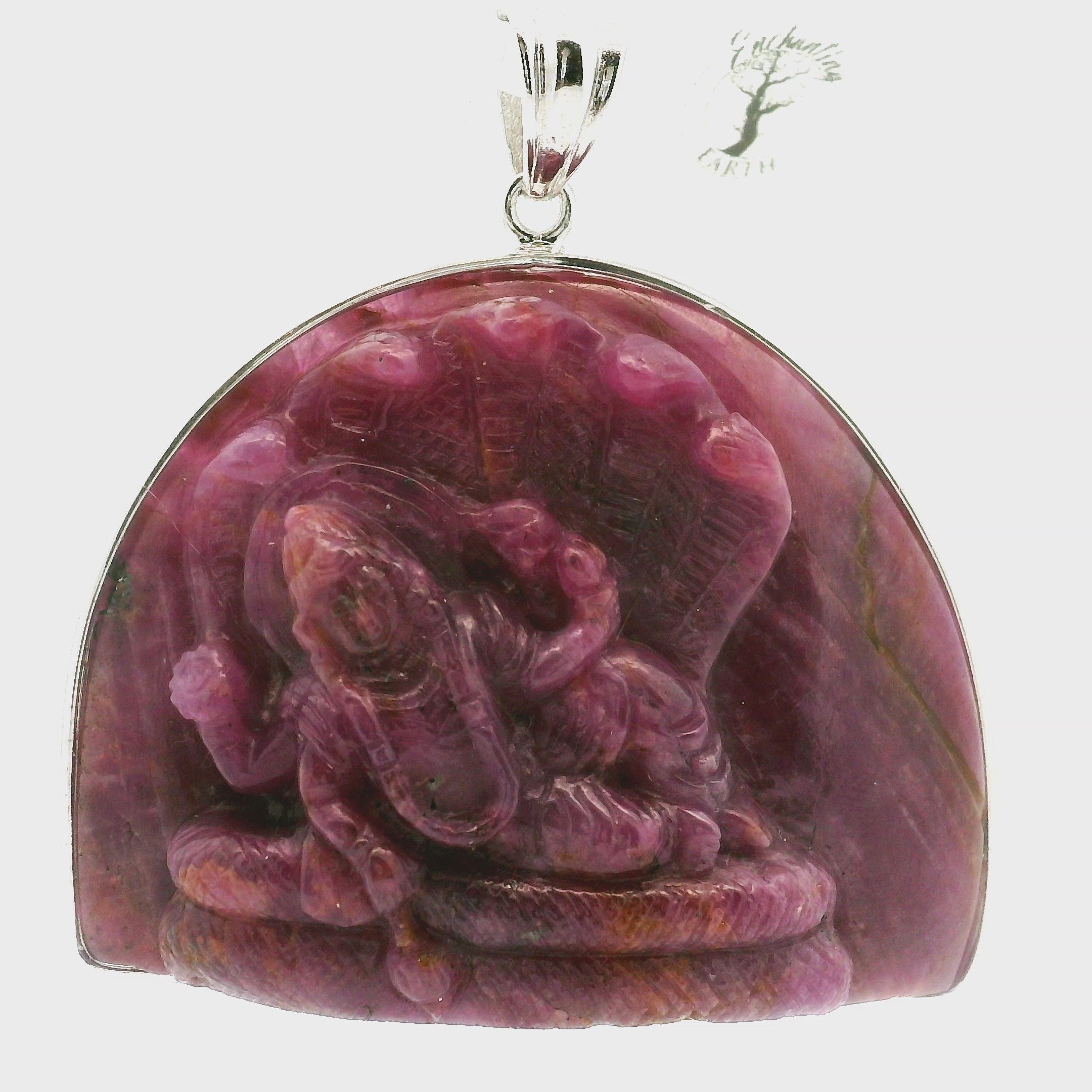 Ruby Carved Vishnu Pendant .925 Silver for Passion, Beauty and Cosmic Order