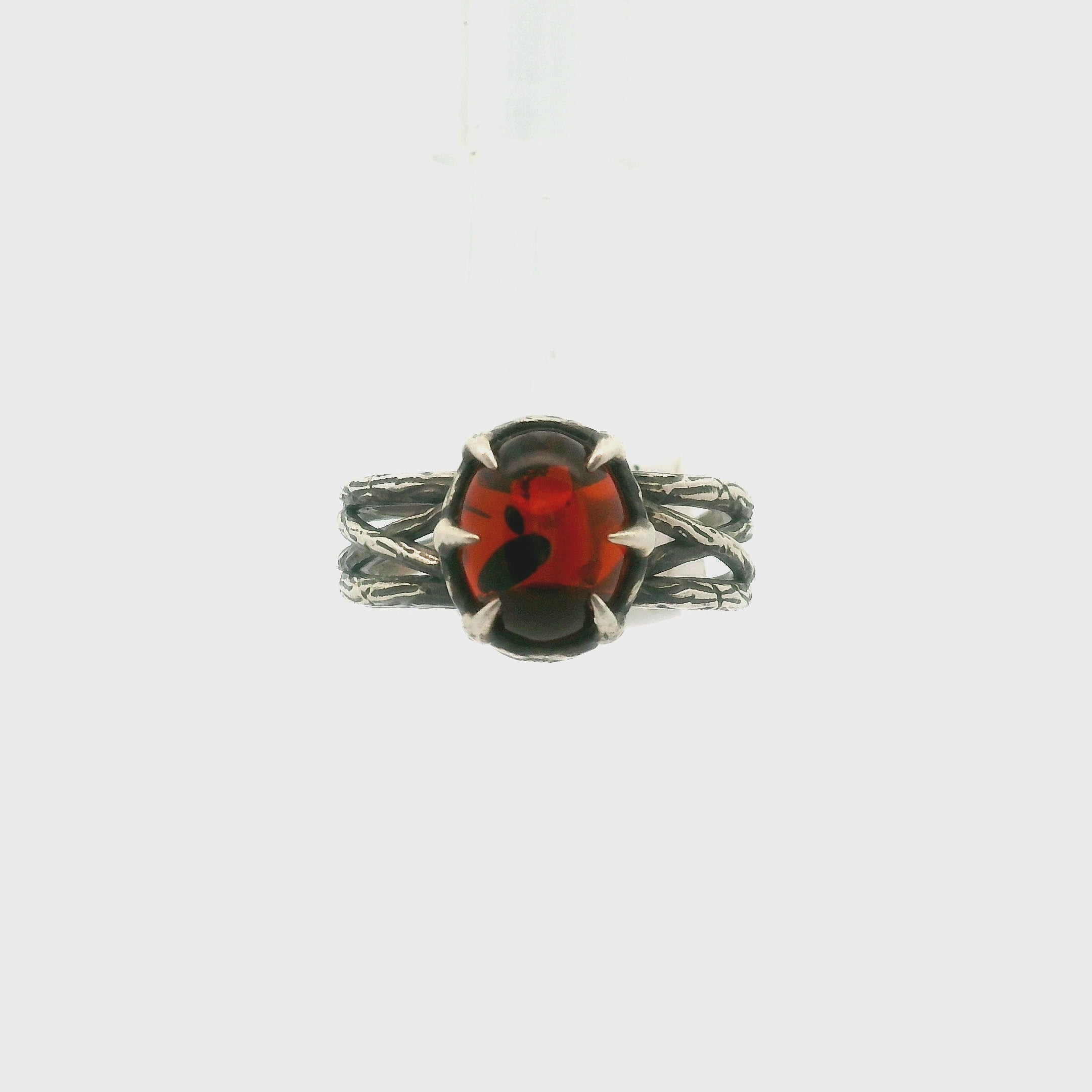 Amber Bad Witch Cuff Ring .925 Silver for Healing, Joy and Purification