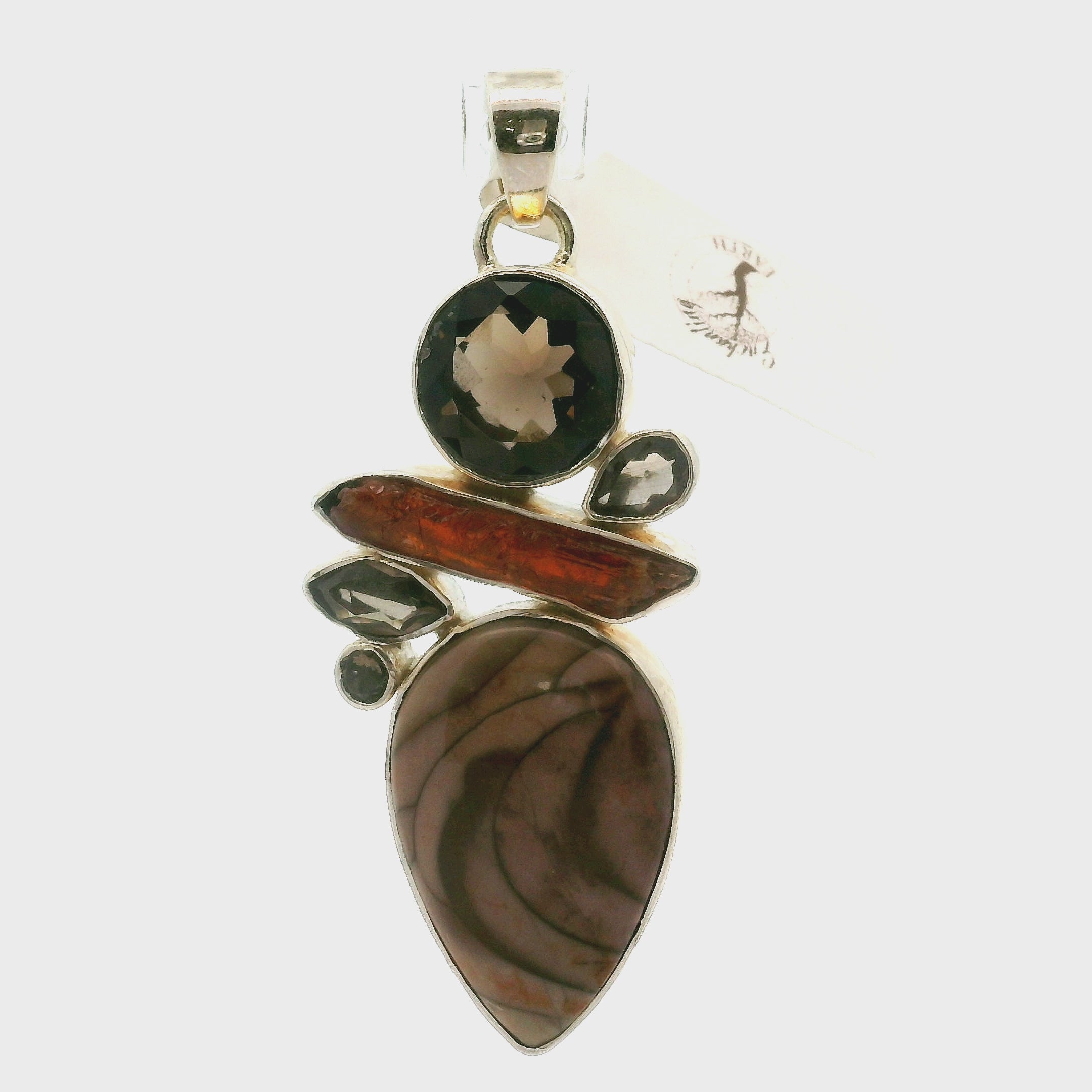Imperial Jasper Multi-Stone Pendant in .925 Silver for Strength and Grounding