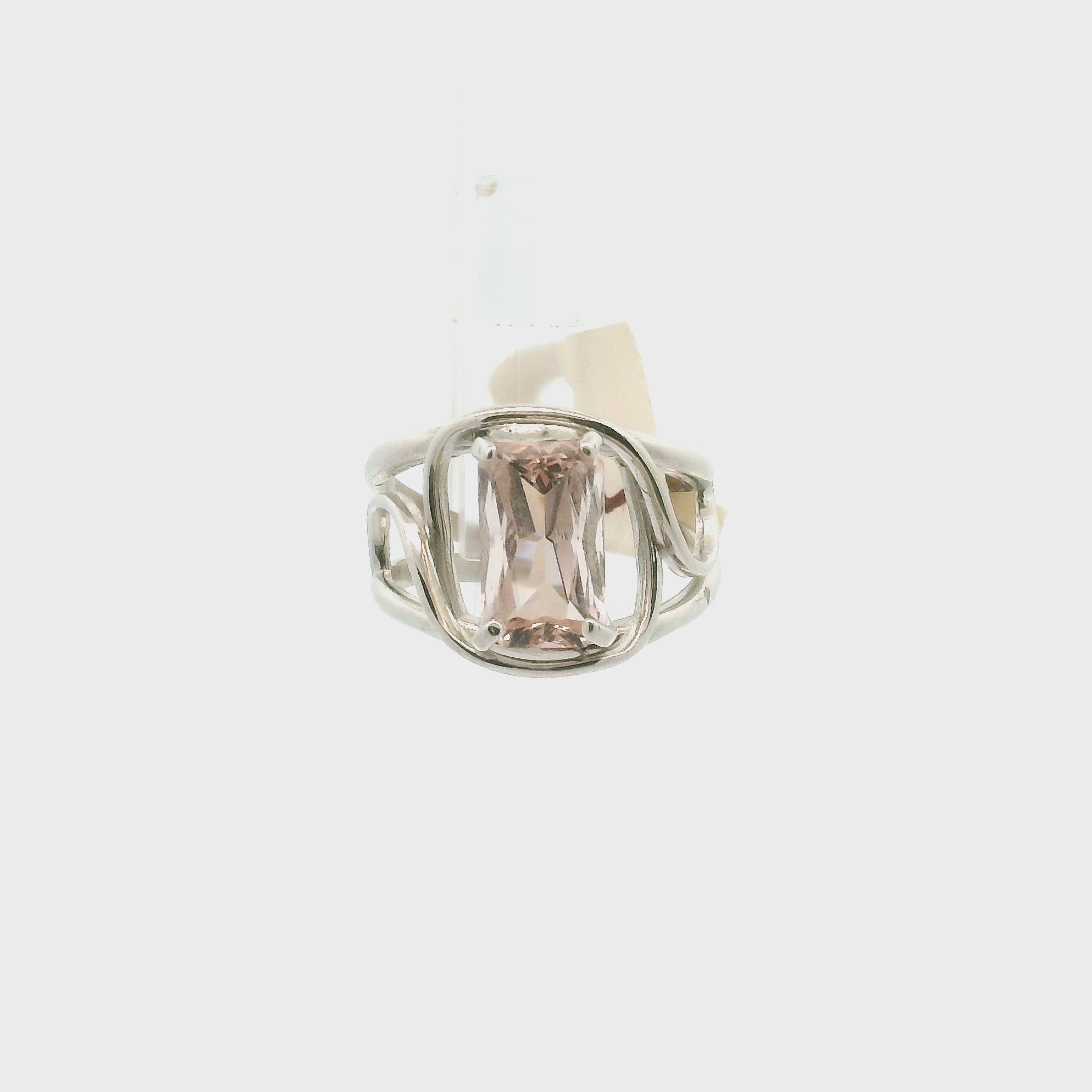 Pink Fluorite Emerald Cut Cuff Ring .925 Silver for Clearing Energy Fields and Focusing on your Goals