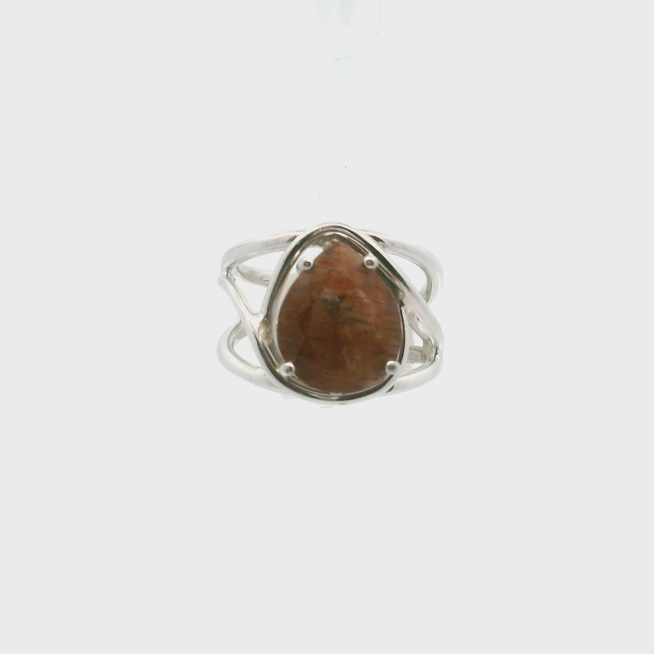 Black Moonstone with Sunstone Cuff Ring .925 Silver for Confidence and Strength