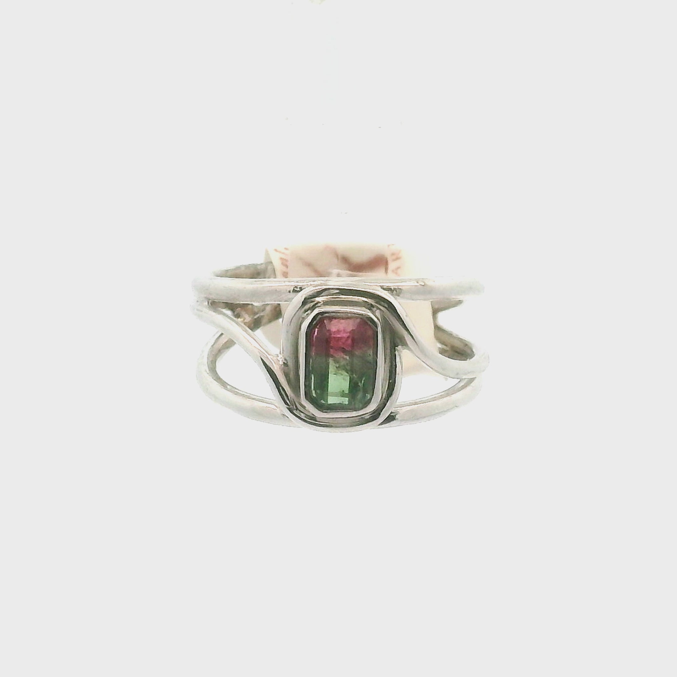 Watermelon Tourmaline Midi Cuff Ring .925 Silver for Profound Heart Healing