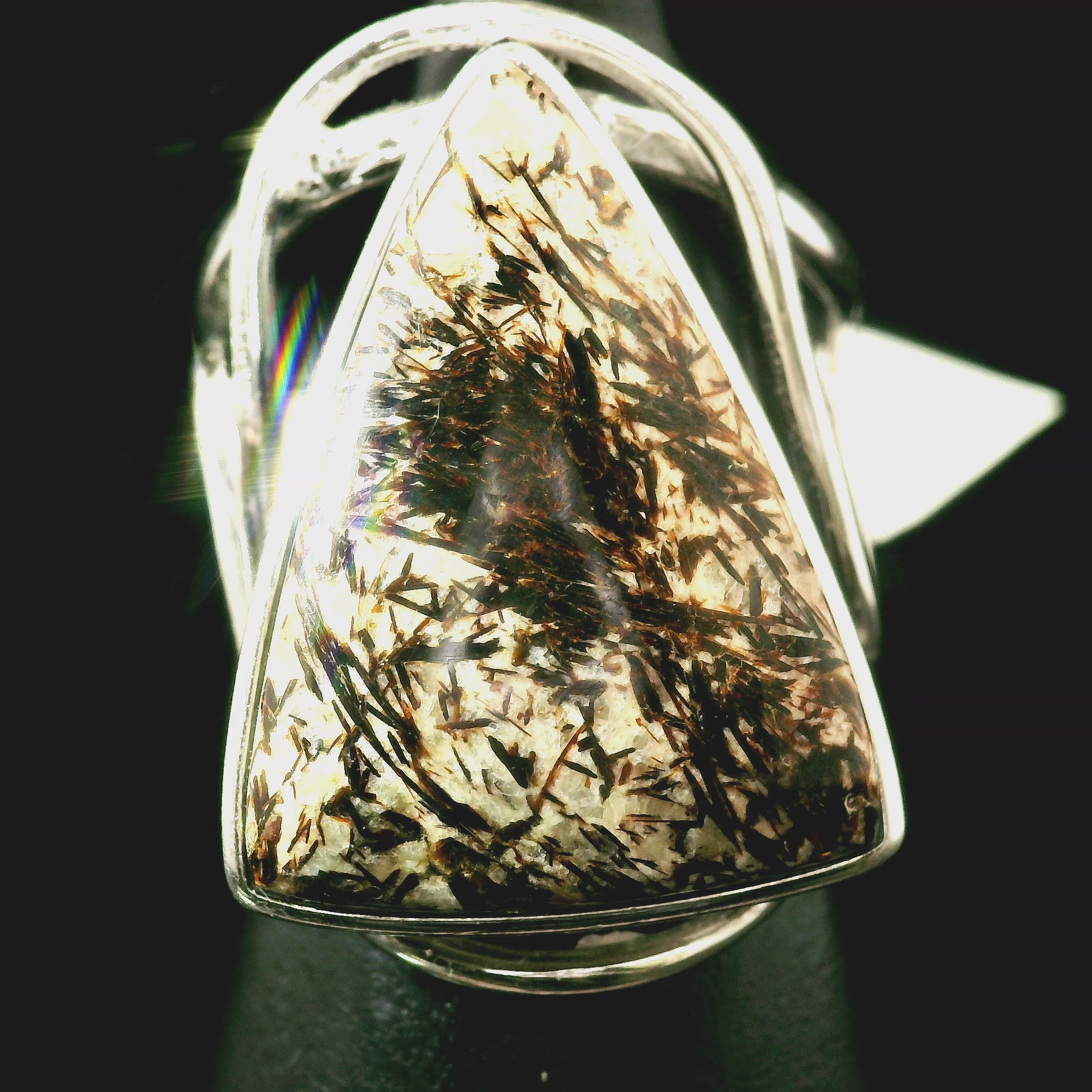 Astrophyllite Cuff Ring .925 Silver for Bravery, Light Energy and Self Acceptance