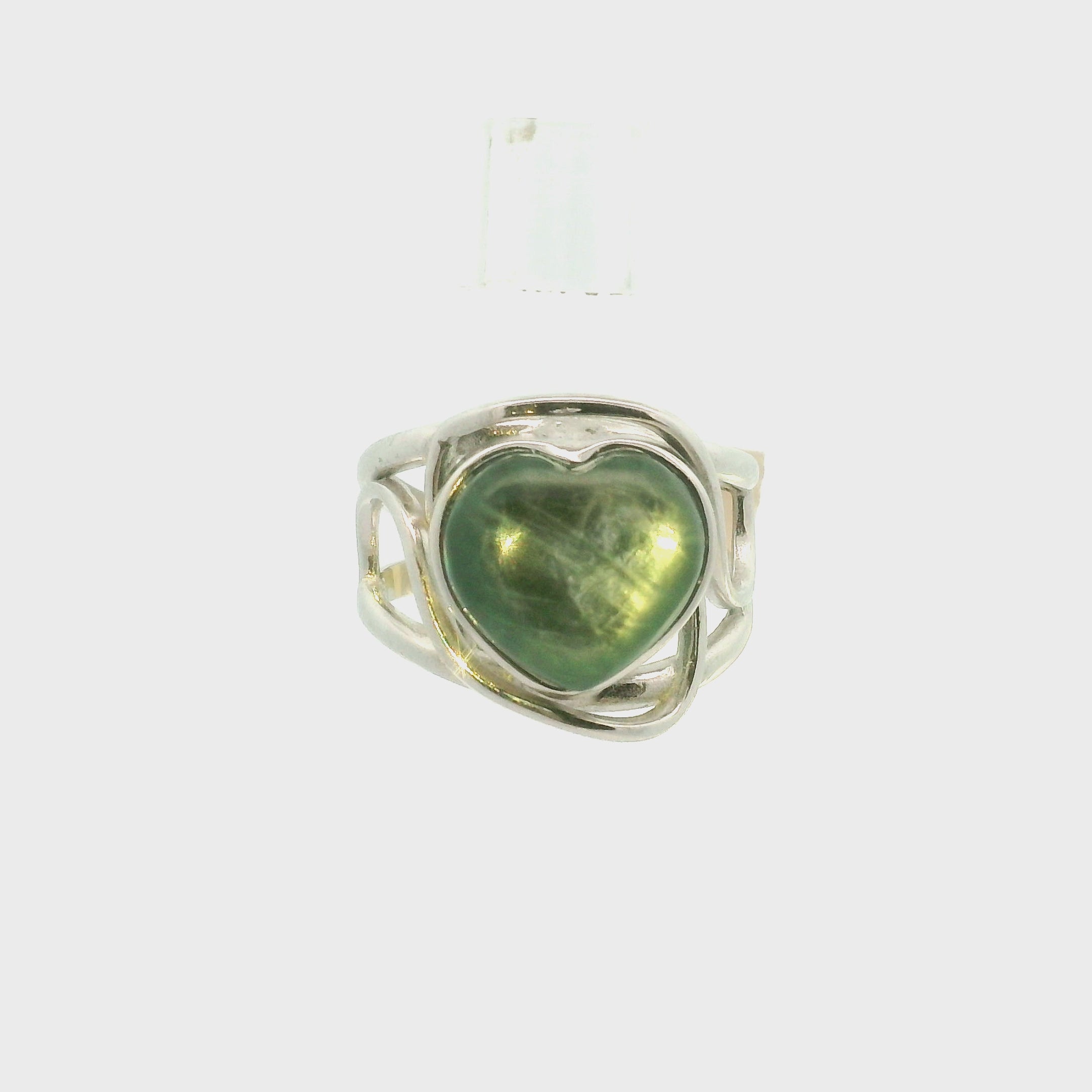 Fuchsite Heart Cuff Ring .925 Silver for Compassion and Loyalty