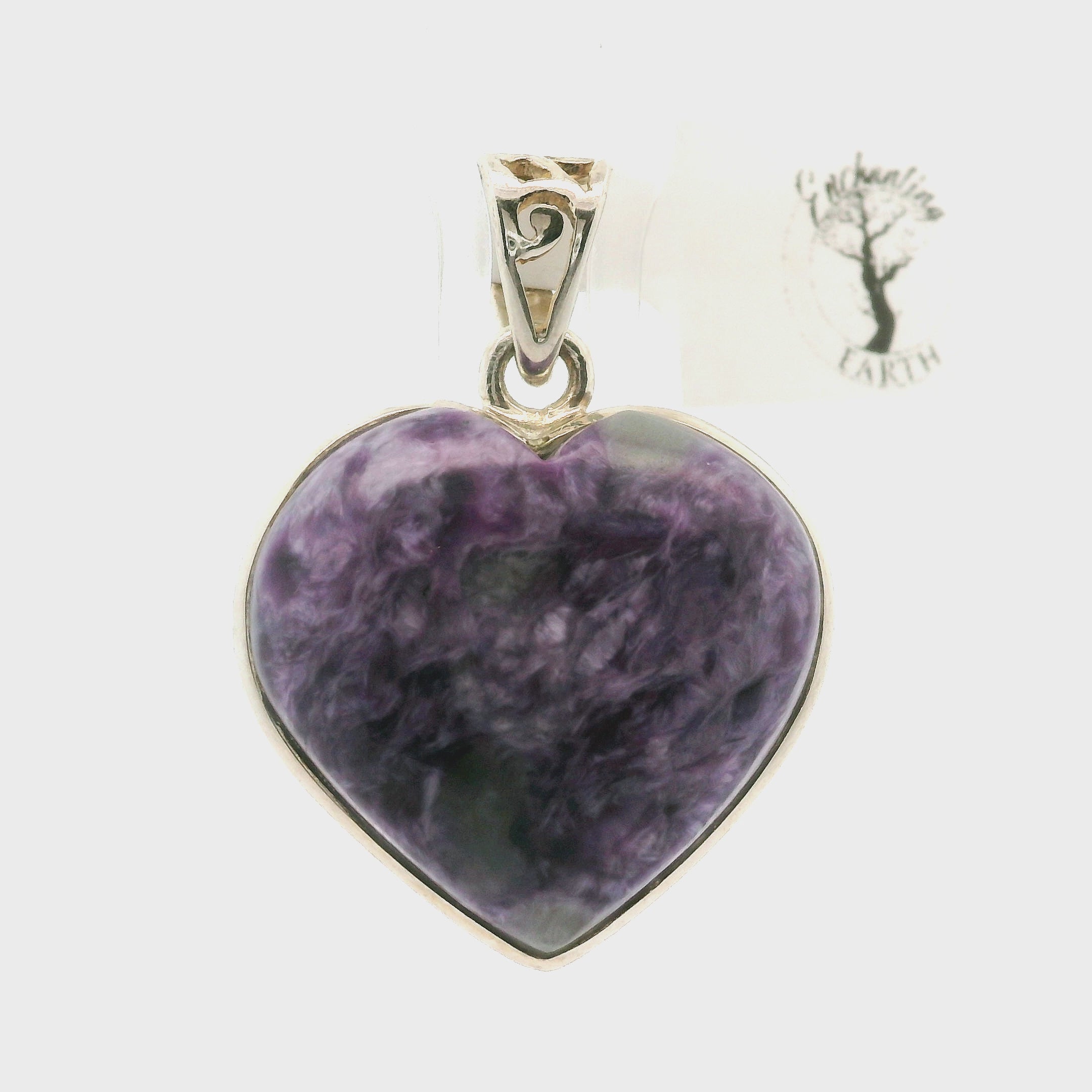 Charoite Heart Pendant .925 Silver for Enhancing your Intuitive Gifts and Spiritual Transformation