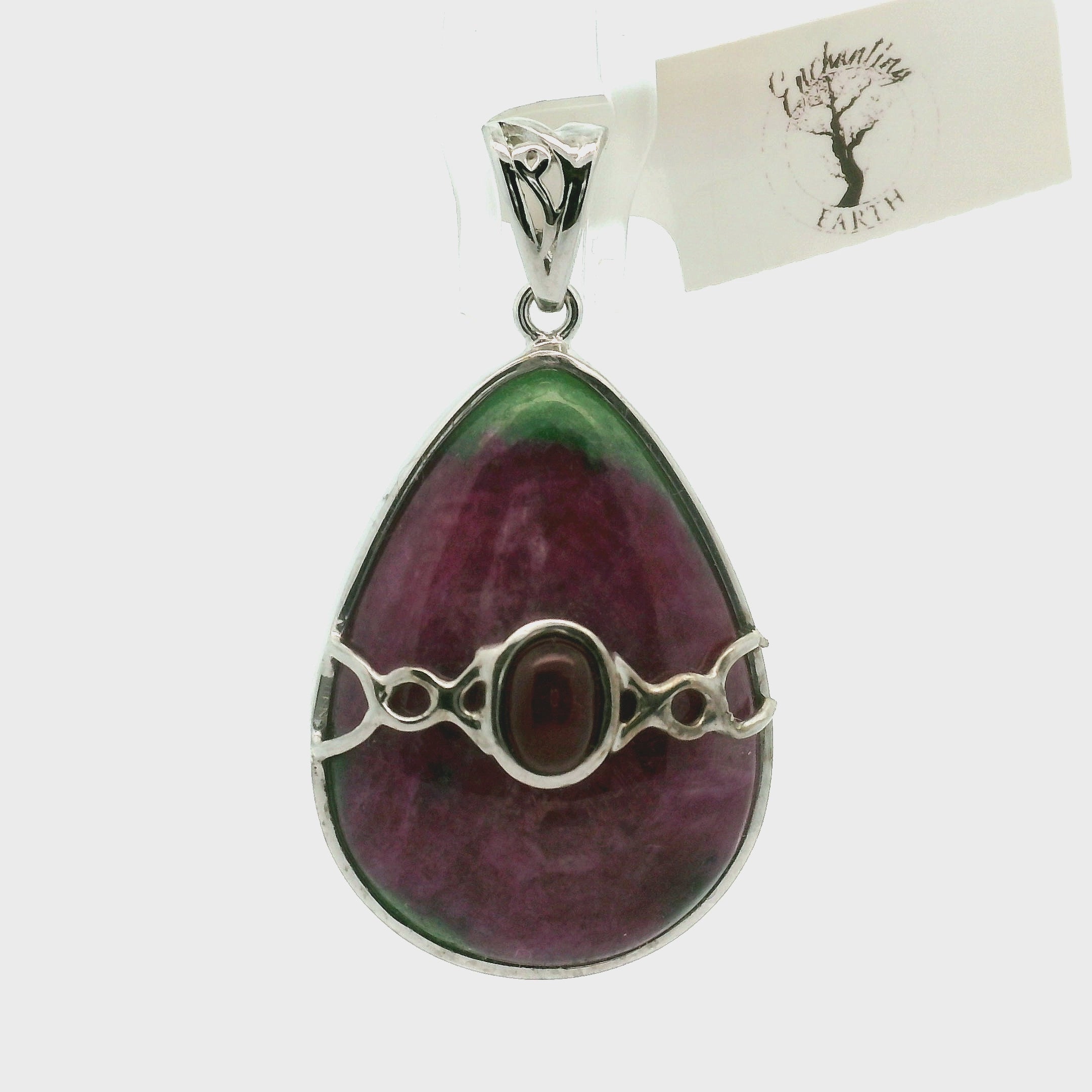 Ruby Zoisite with Ruby Pendant .925 Silver for Courage and Passion