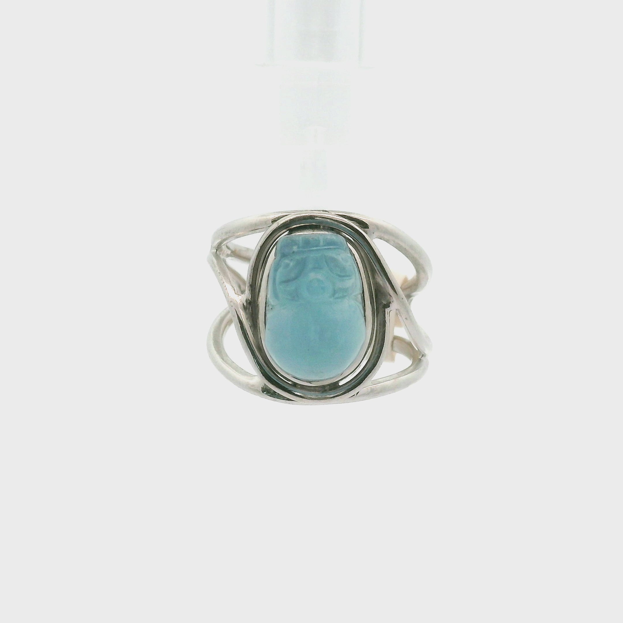 Aquamarine Pixchu .925 Silver Adjustable Cuff Ring for Calm Communication