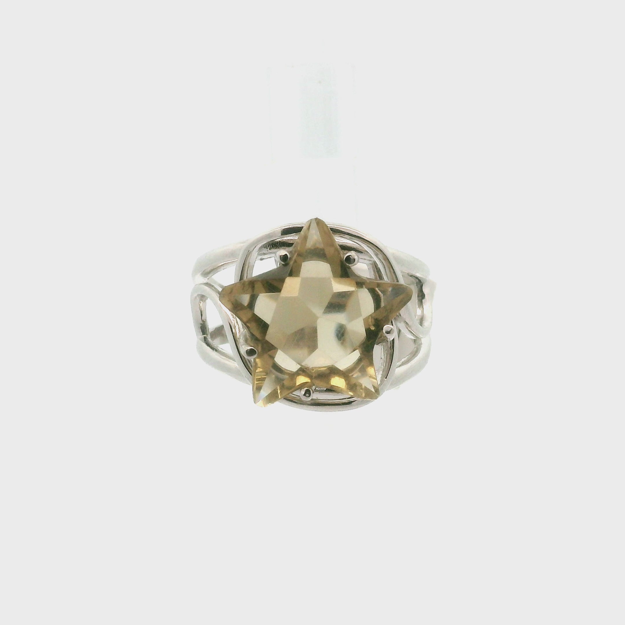 Smoky Citrine Star Adjustable Cuff Ring .925 Silver for Protection and Transformation