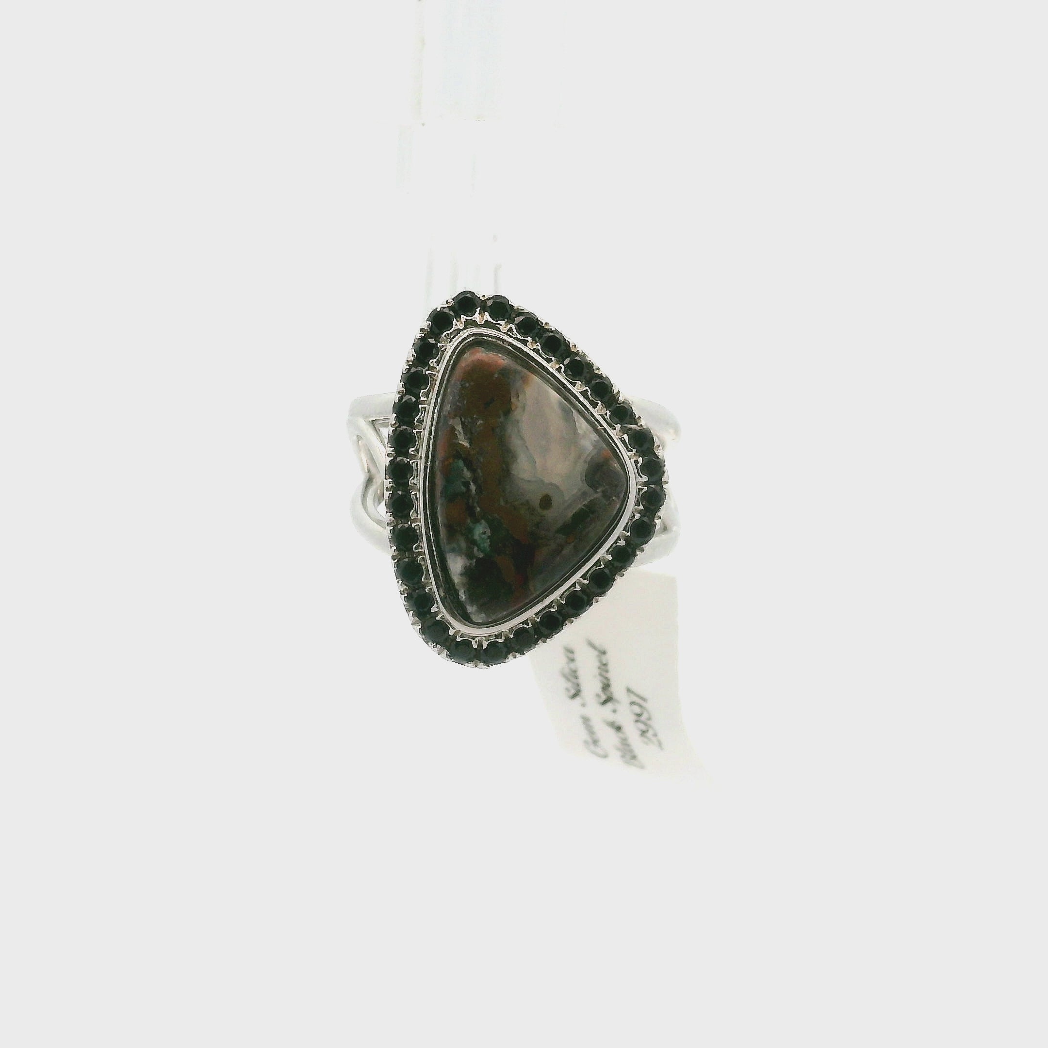 Gem Silica with Copper and Black Spinel Pavé Cuff Ring .925 Silver for Empowerment, Harmony and Truth