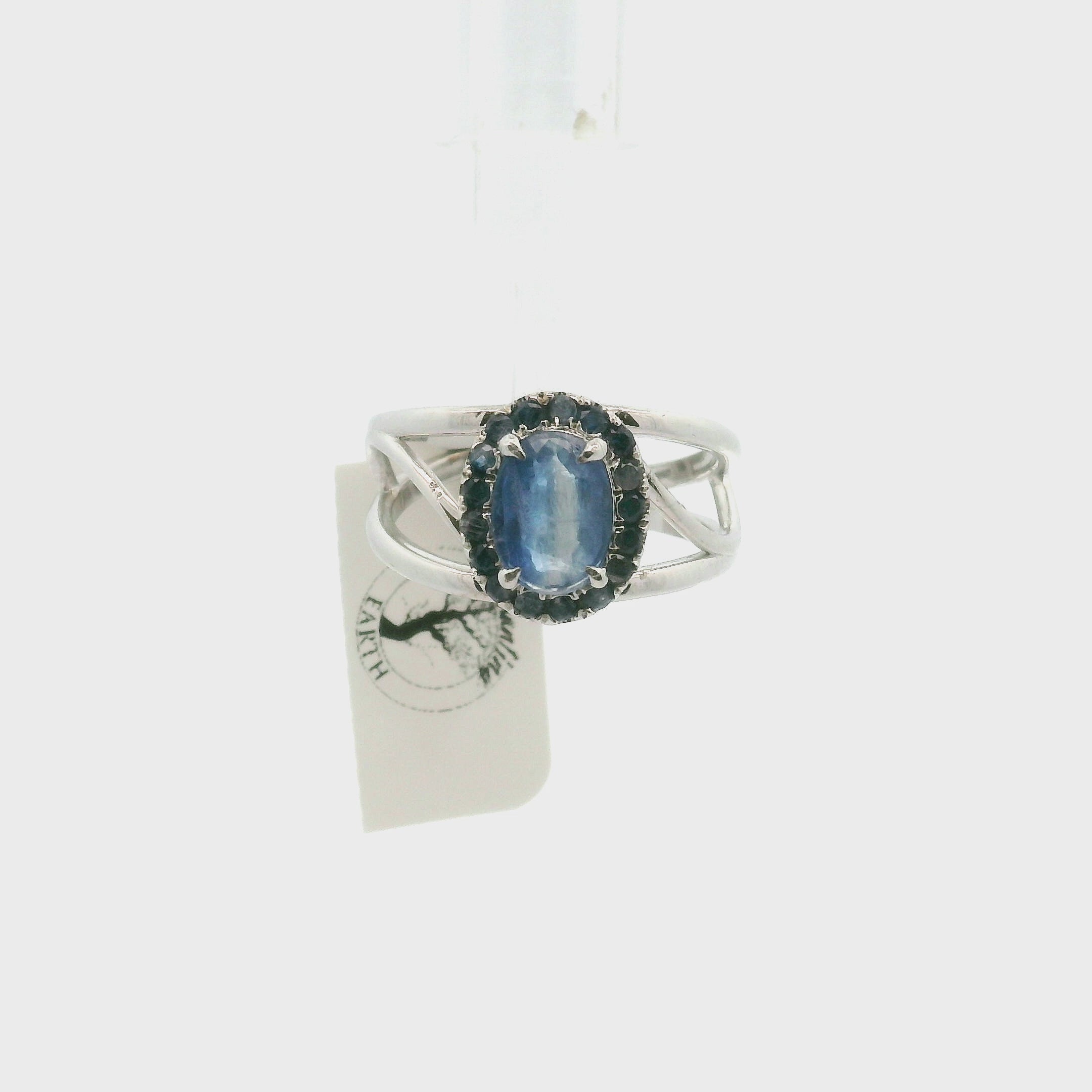 Blue Kyanite Pavé Cuff Ring .925 Silver for Energetic Clearing and Purification