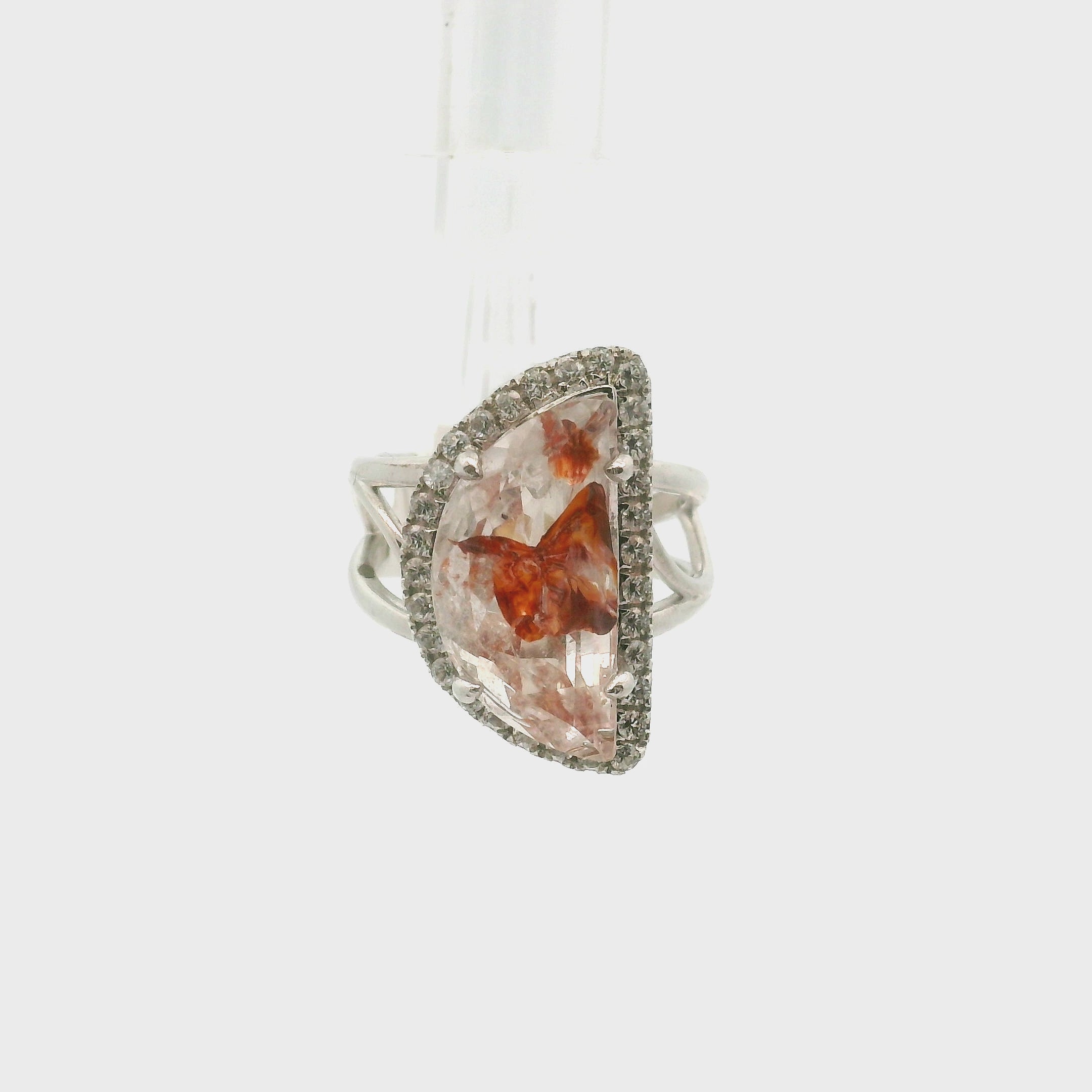 Koi Quartz with Clear Zircon Pavé Cuff Ring .925 Sterling Silver for Spiritual Transformation