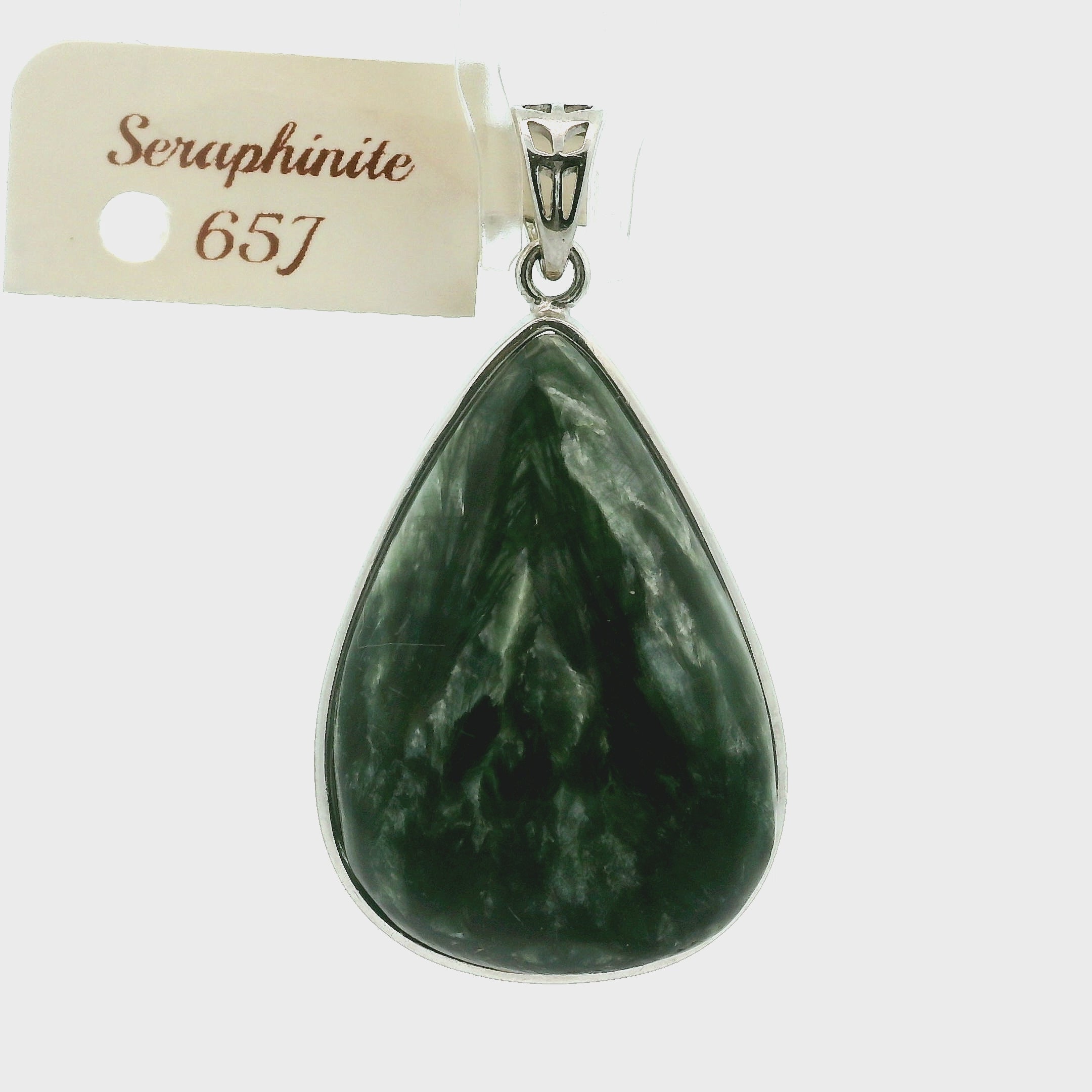 Seraphinite Pendant .925 Silver for Spiritual Advancement, Healing and Harmony
