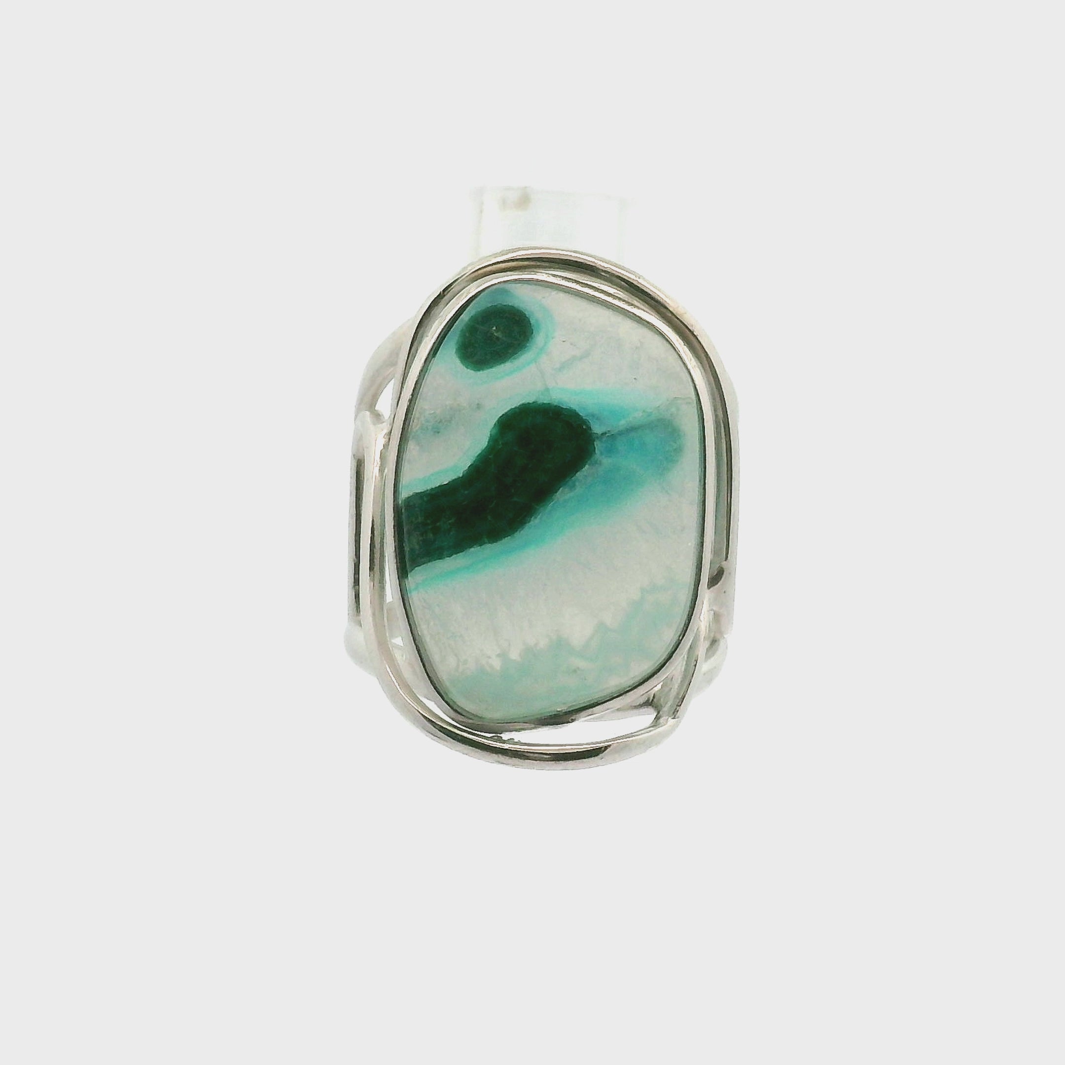 Arizona Chrysocolla Cuff Ring .925 Silver for Empowerment, Peace and Universal Wisdom, Enhancing Intuition