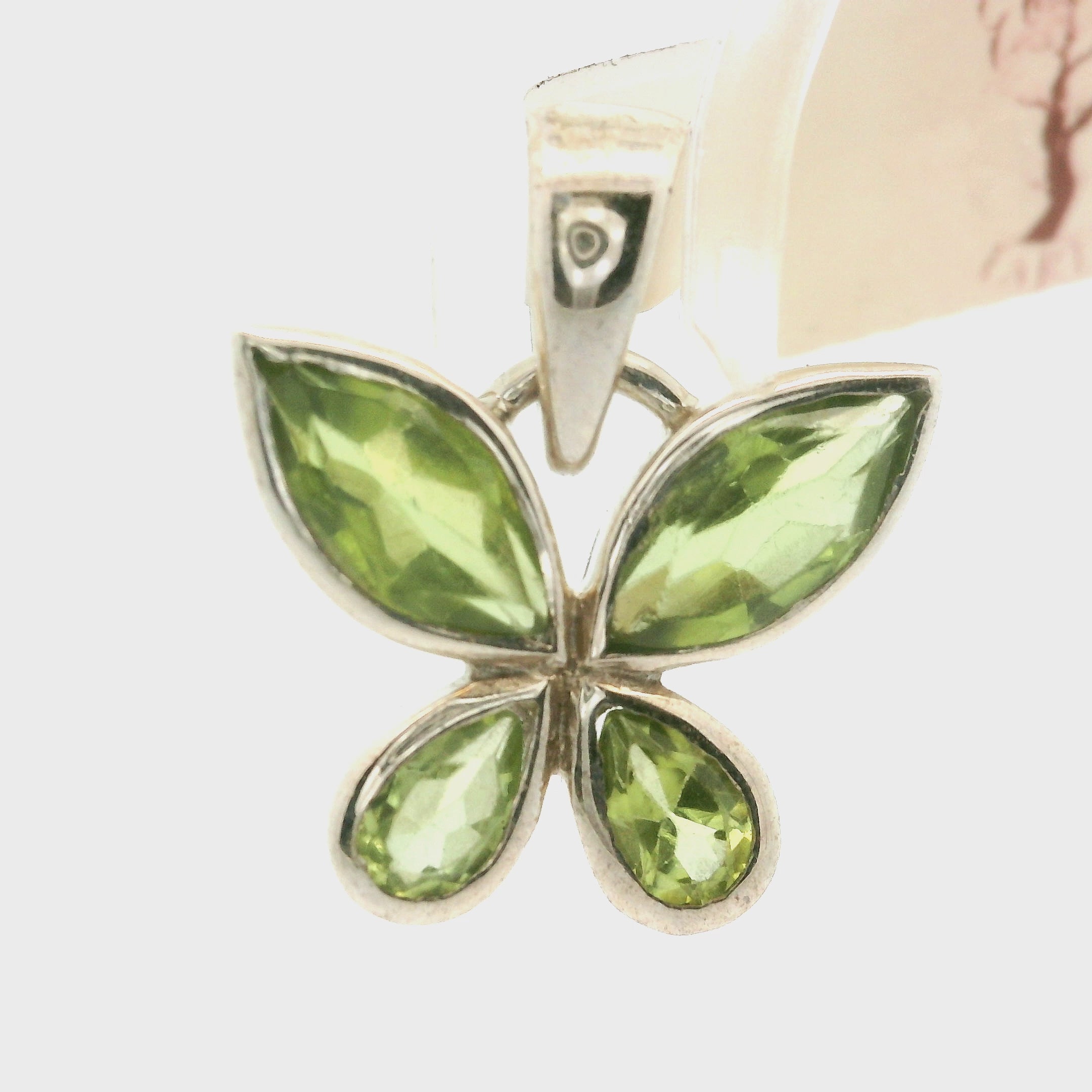 Peridot Butterfly Pendant .925 Silver for Good Luck and Prosperity