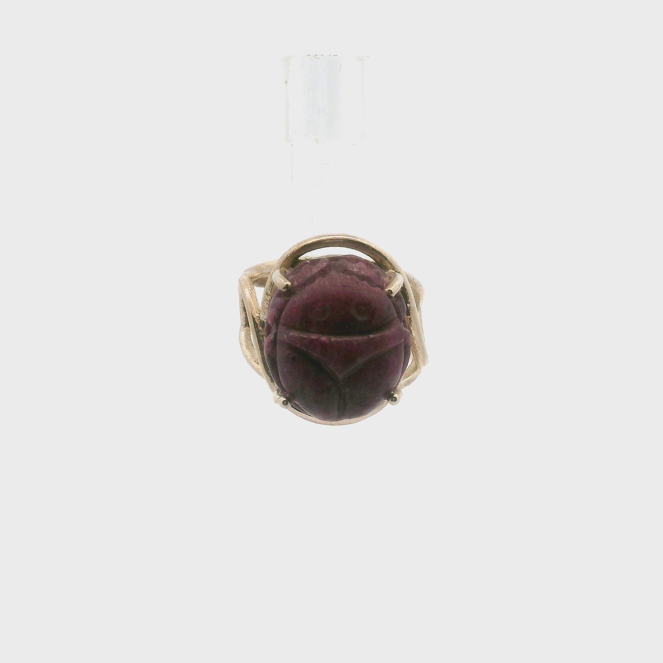 Ruby Scarab Finger Cuff Adjustable Ring .925 Sterling Silver for Passion, Personal Power and Energy
