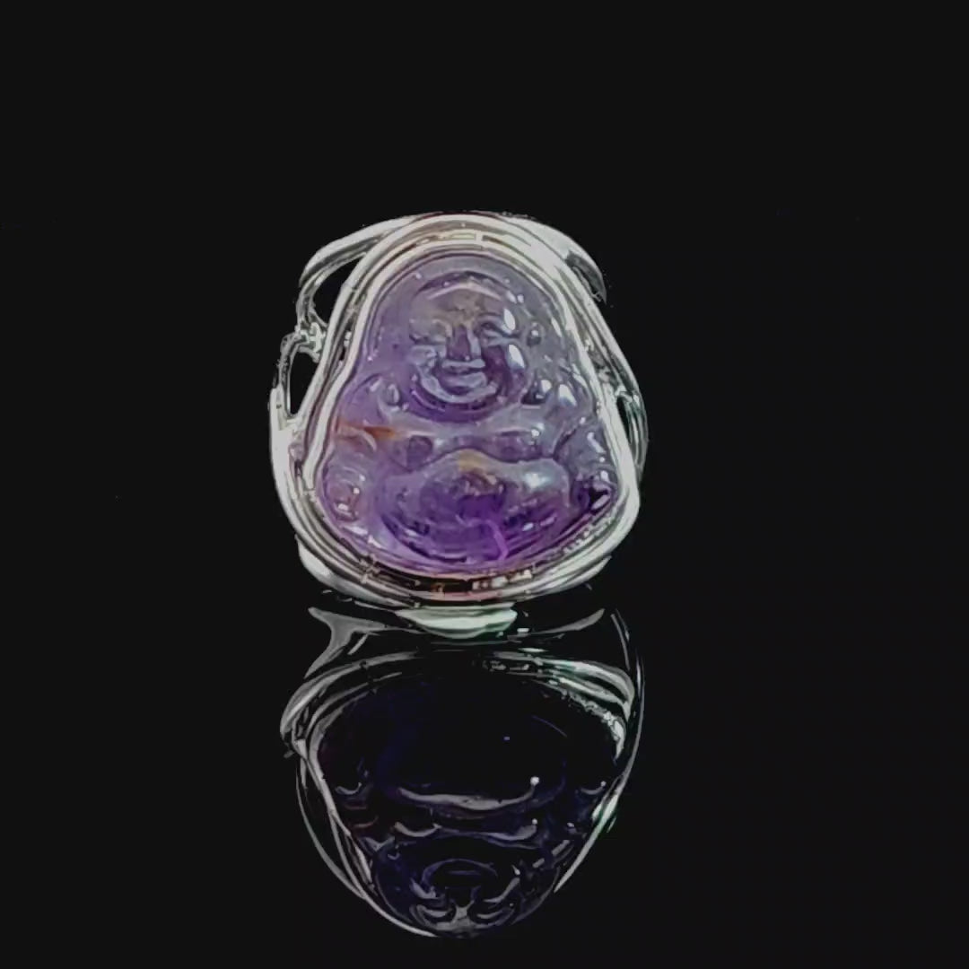 Ametrine Buddha Finger Cuff Adjustable Ring .925 Silver for Empowerment and Harmony