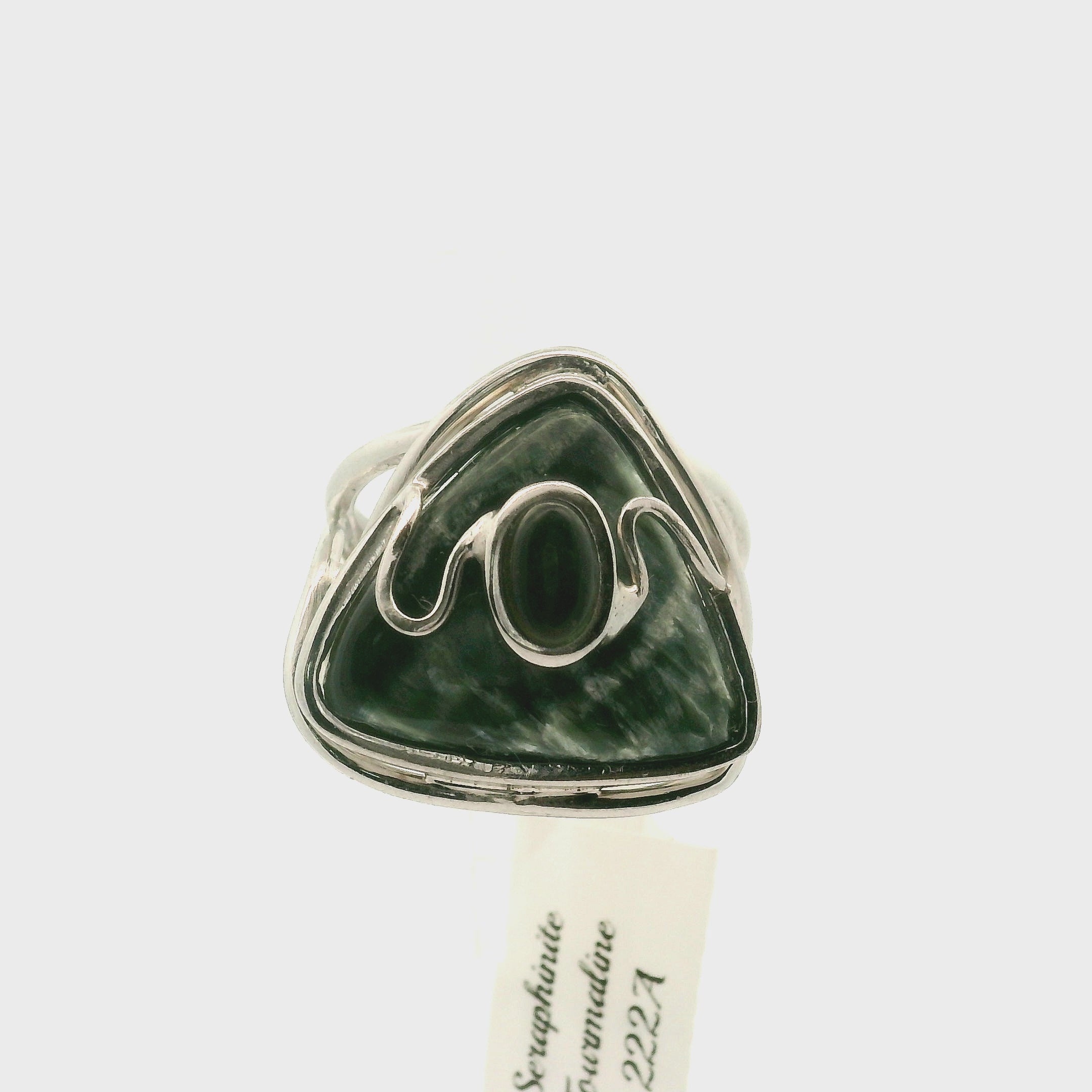 Seraphinite & Tourmaline Cuff Ring .925 Silver for Angelic Connection, Healing and Regeneration