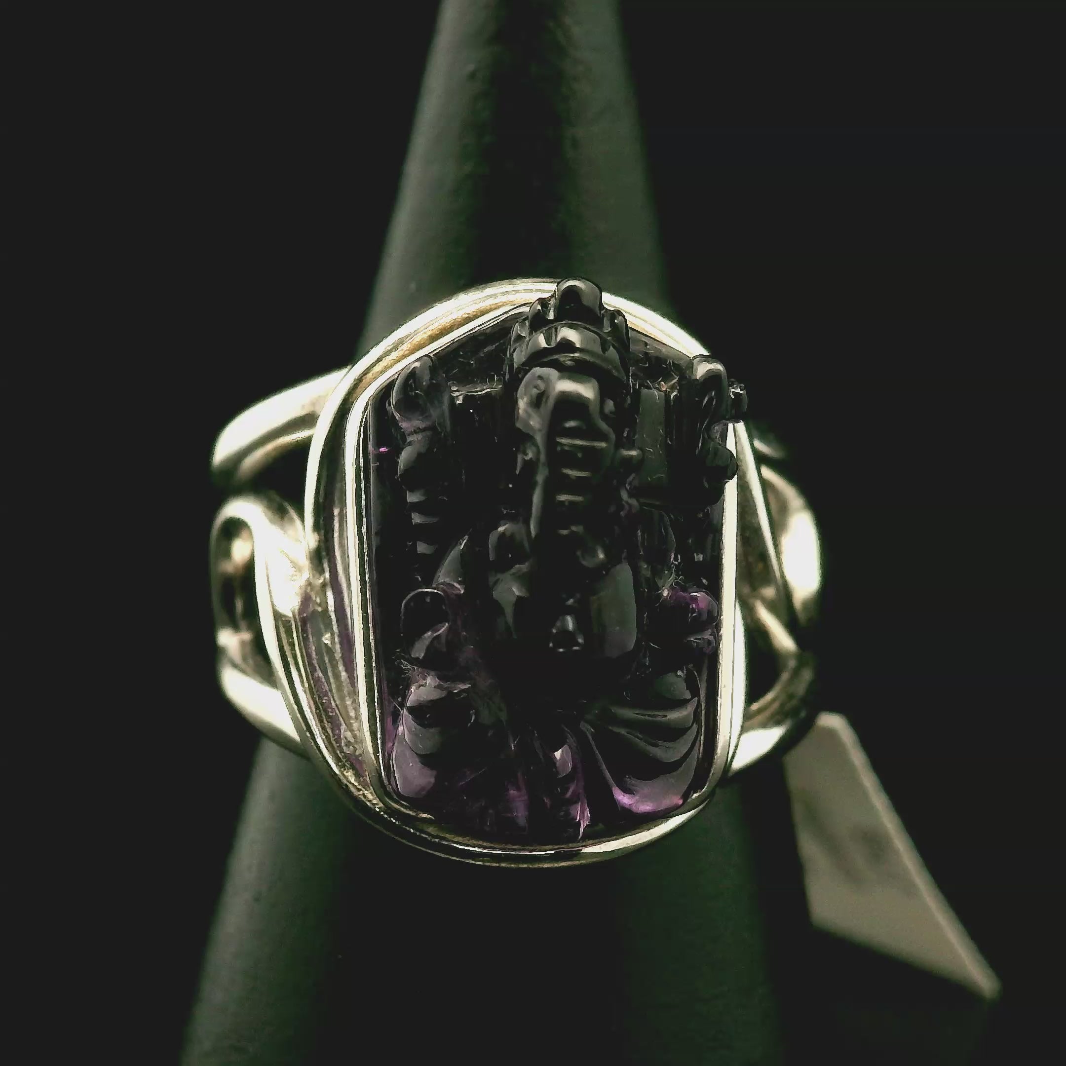 Amethyst Ganesha Cuff Ring .925 Silver for Divine Connection and Clearing Blockages