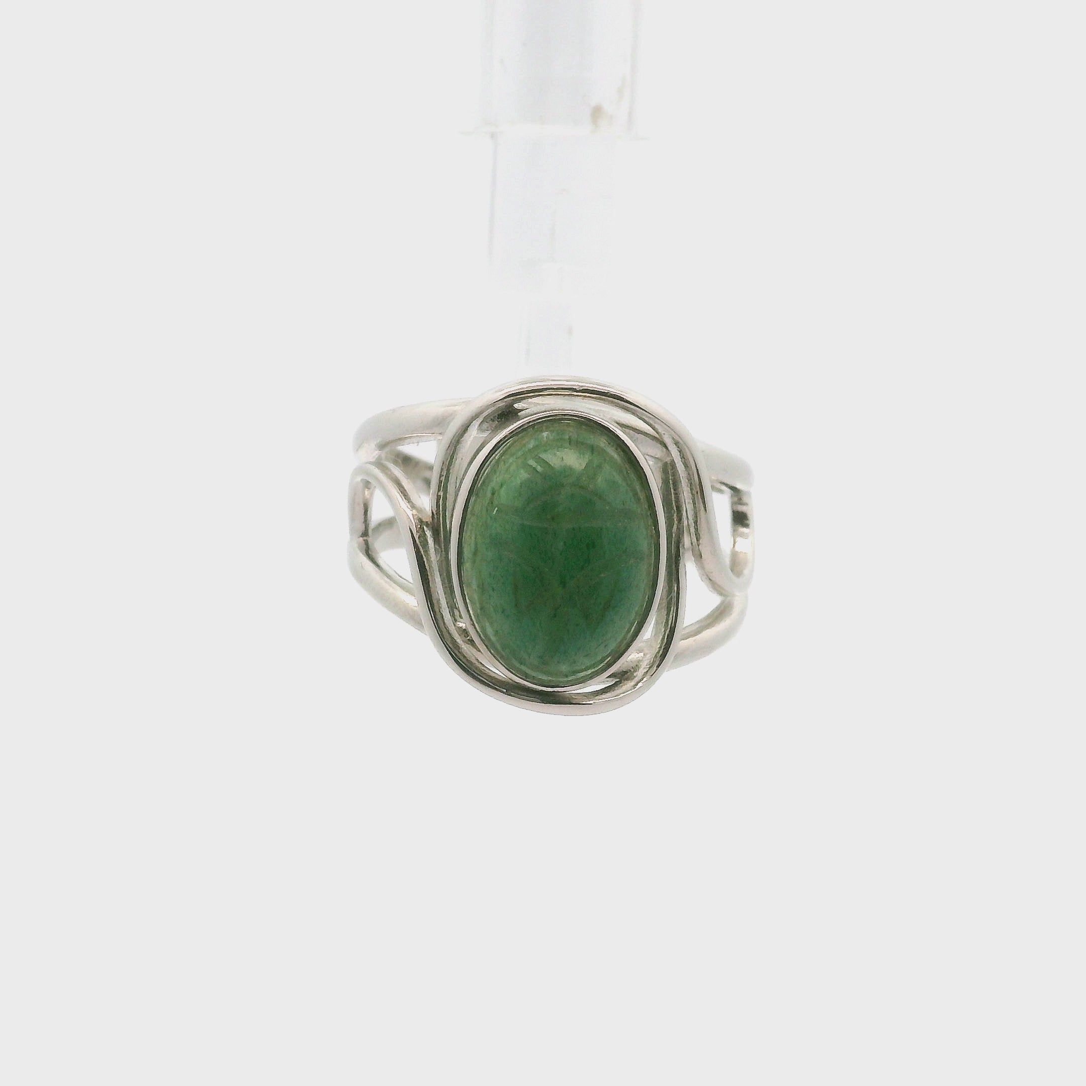 Green Aventurine Scarab Cuff Ring .925 Silver for Abundance and  Inner Harmony