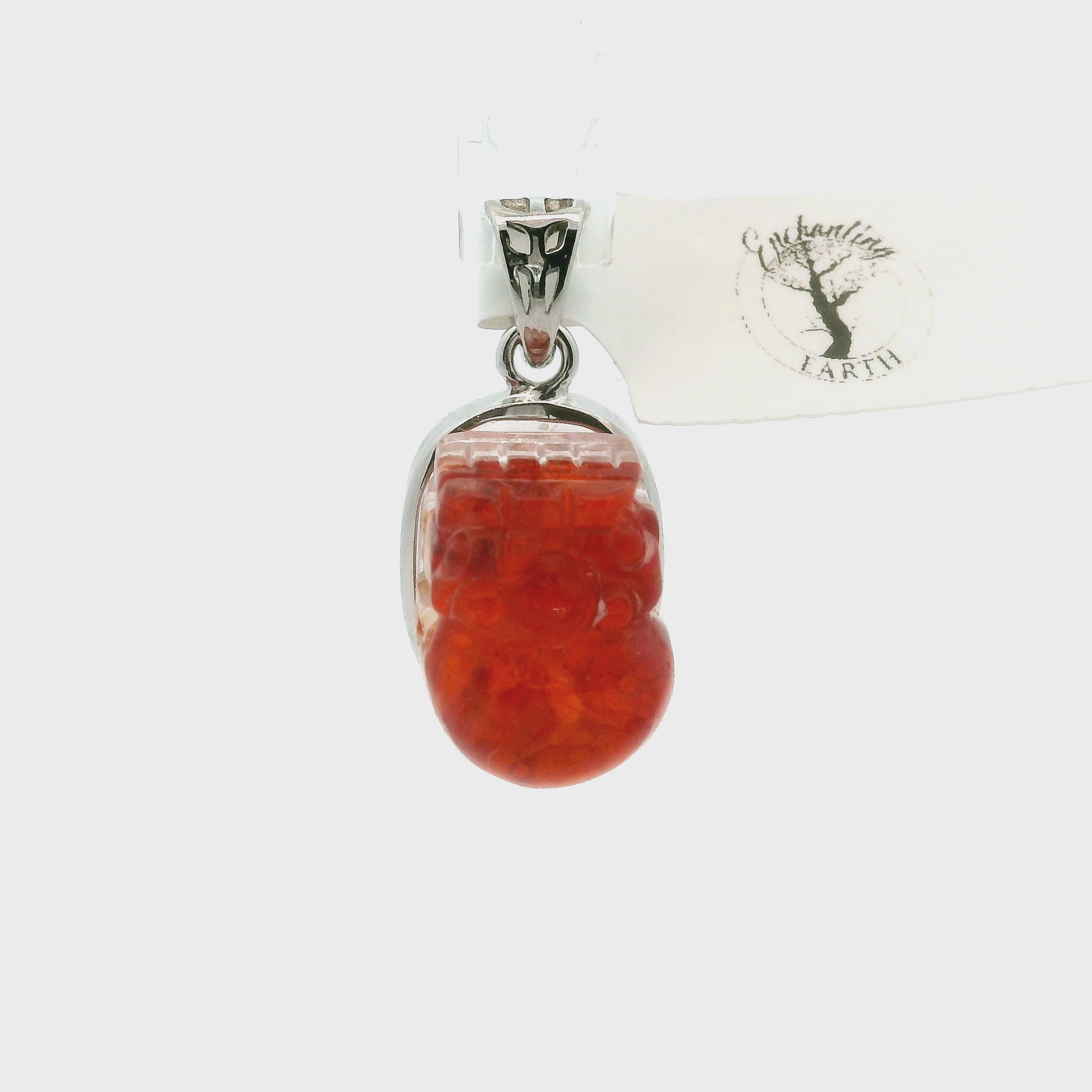 Fire Quartz Pixchu Pendant .925 Sterling Silver for Confidence, Vitality and Grounding